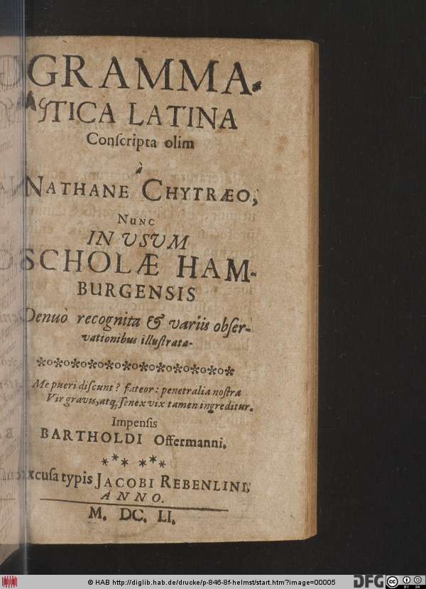Nathan Chyträus: Grammatica Latina - Einleitung