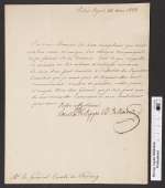 Cod. Guelf. 135 Noviss. 4° — Louis Philippe von Frankreich (1773-1850), Brief an General Louis Joseph Comte de Fernig — Paris, 31. Mai 1822