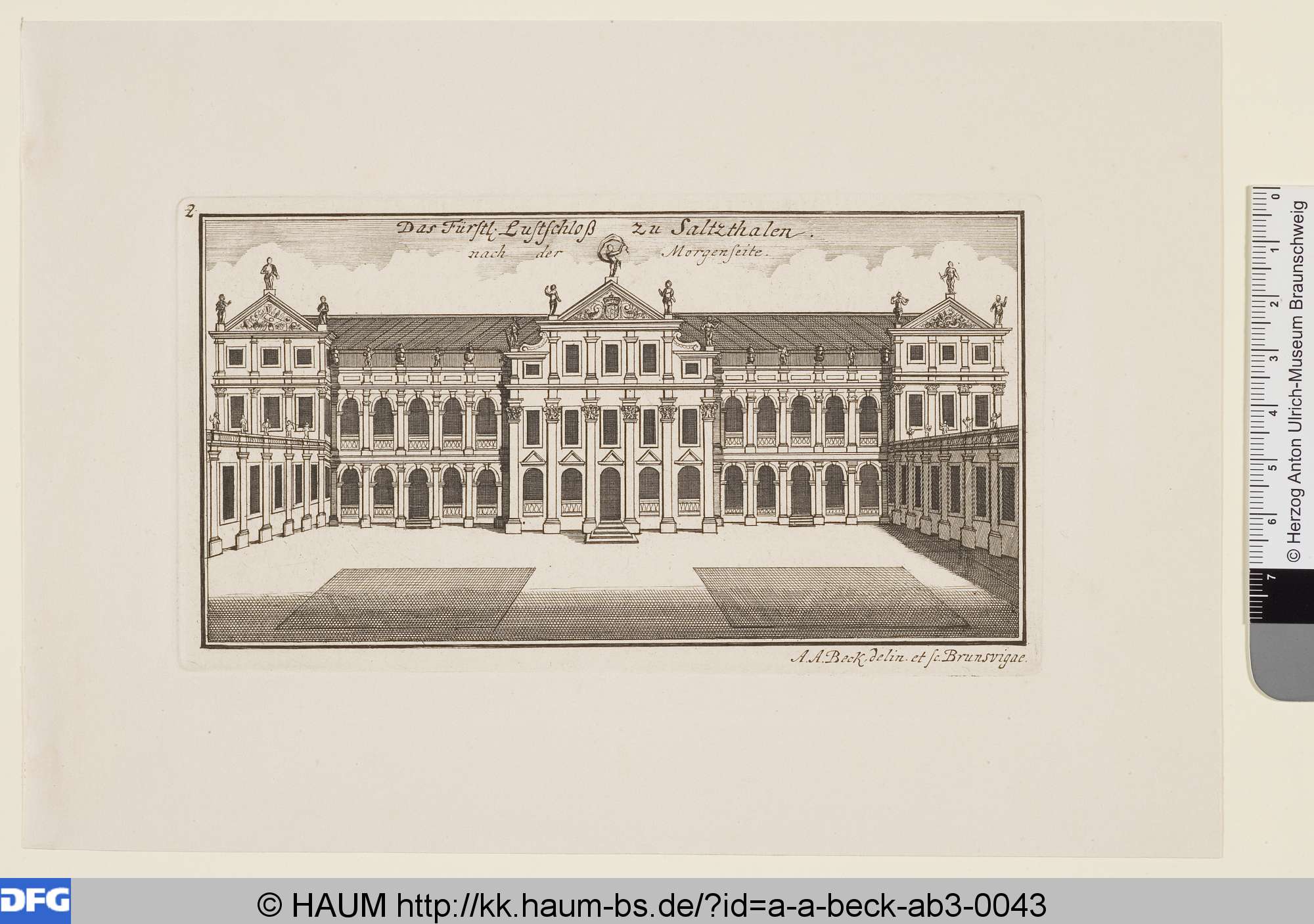 Salzdahlum, Das Fürstl. Lustschloß zu Salzthalen nach der Morgenseite, Anton August Beck, 1723–1787