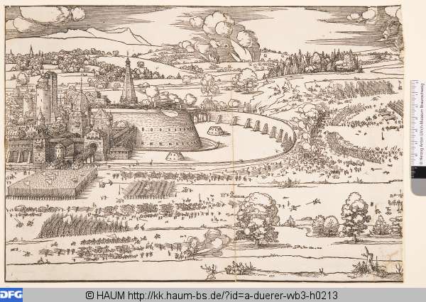 Die Belagerung einer Festung, linker Stock, Albrecht Dürer, 1527