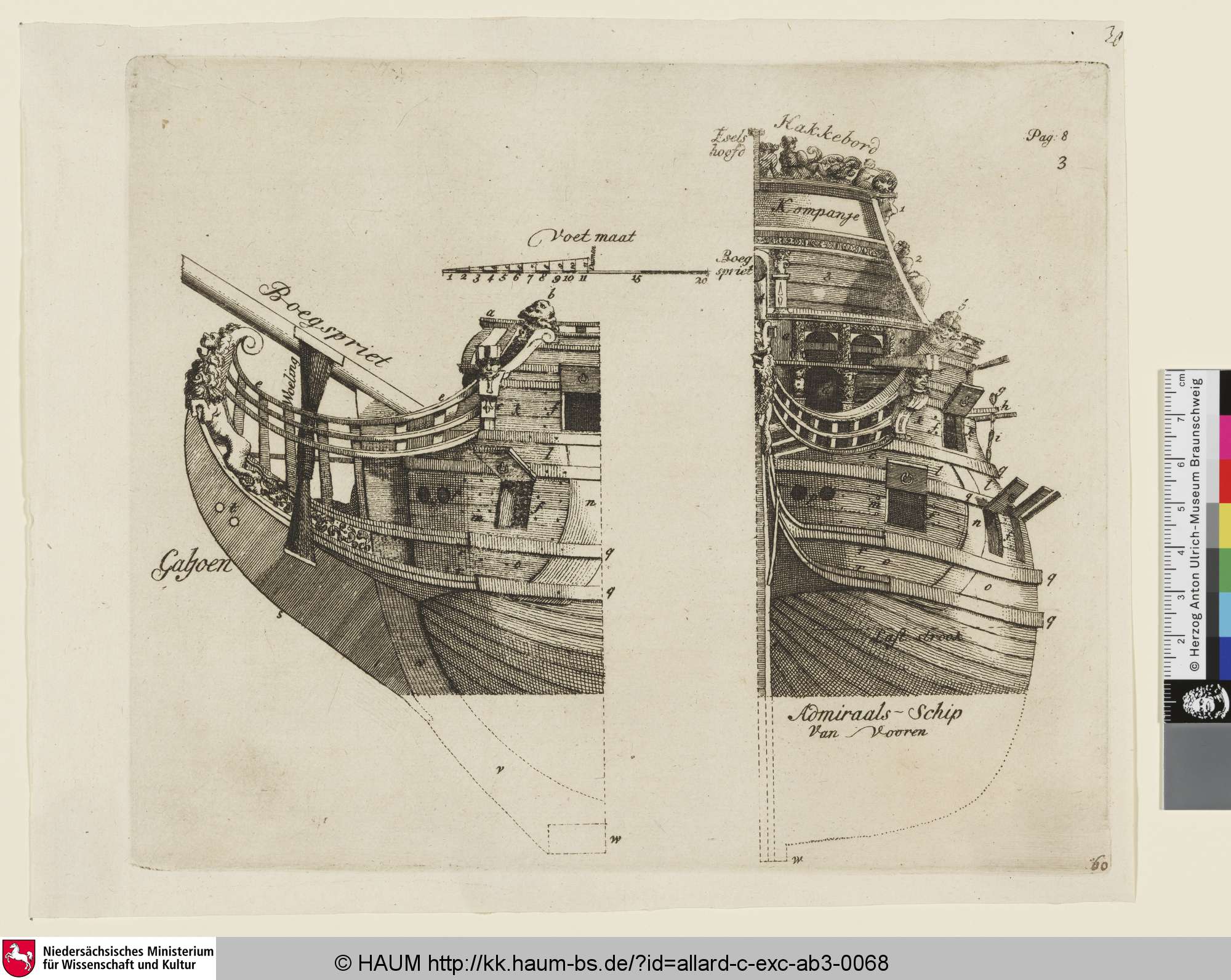 Admiraals-Schip Van Voren [Admiralschiff, Frontansicht], Carel Allard, 1668–1706