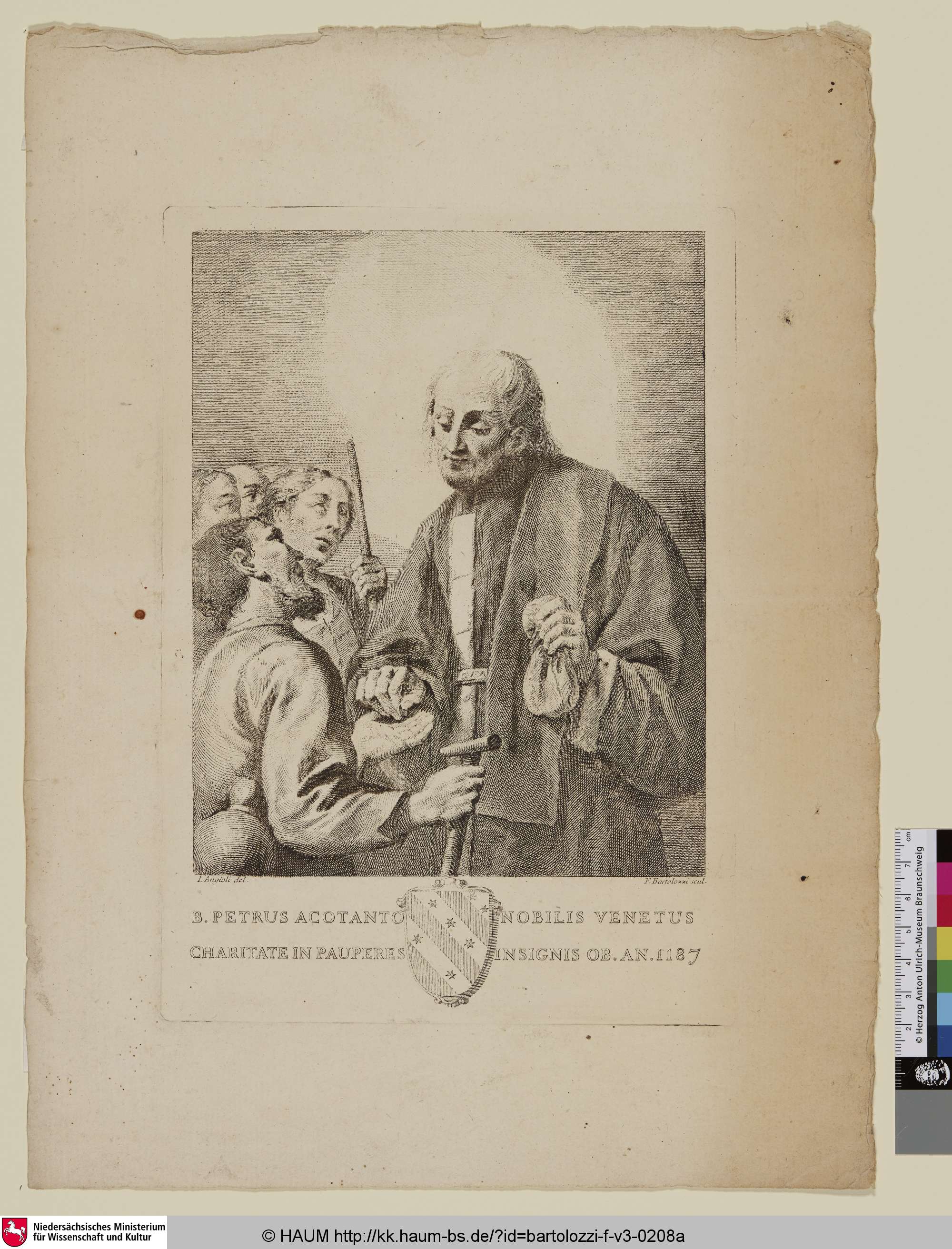 [B. PETRUS ACOTANTO NOBILIS VENETUS CHARITATE IN PAUPERES INSIGNIS], Francesco Bartolozzi, 1760
