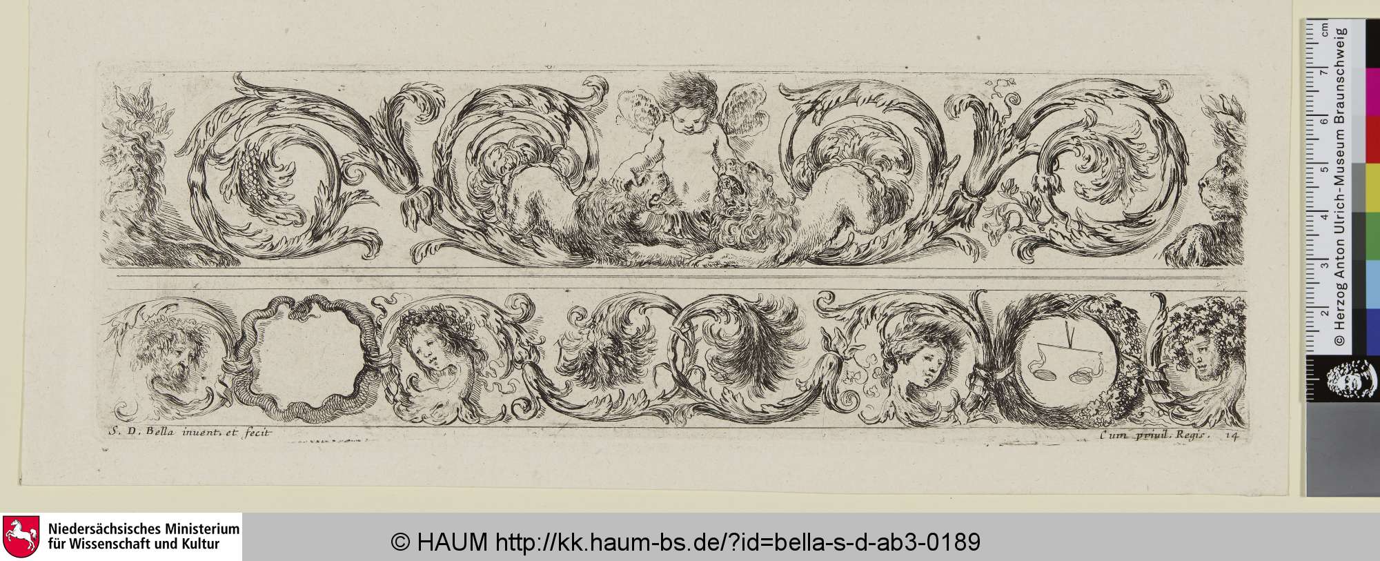 Ornament Amor und Löwen, Stefano della Bella, 1648