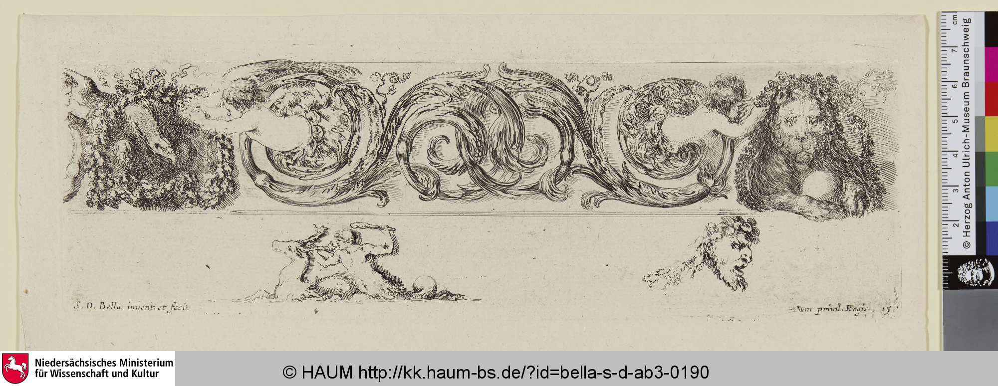 Ornament mit Adler, Löwe und Kindern, Stefano della Bella, 1648