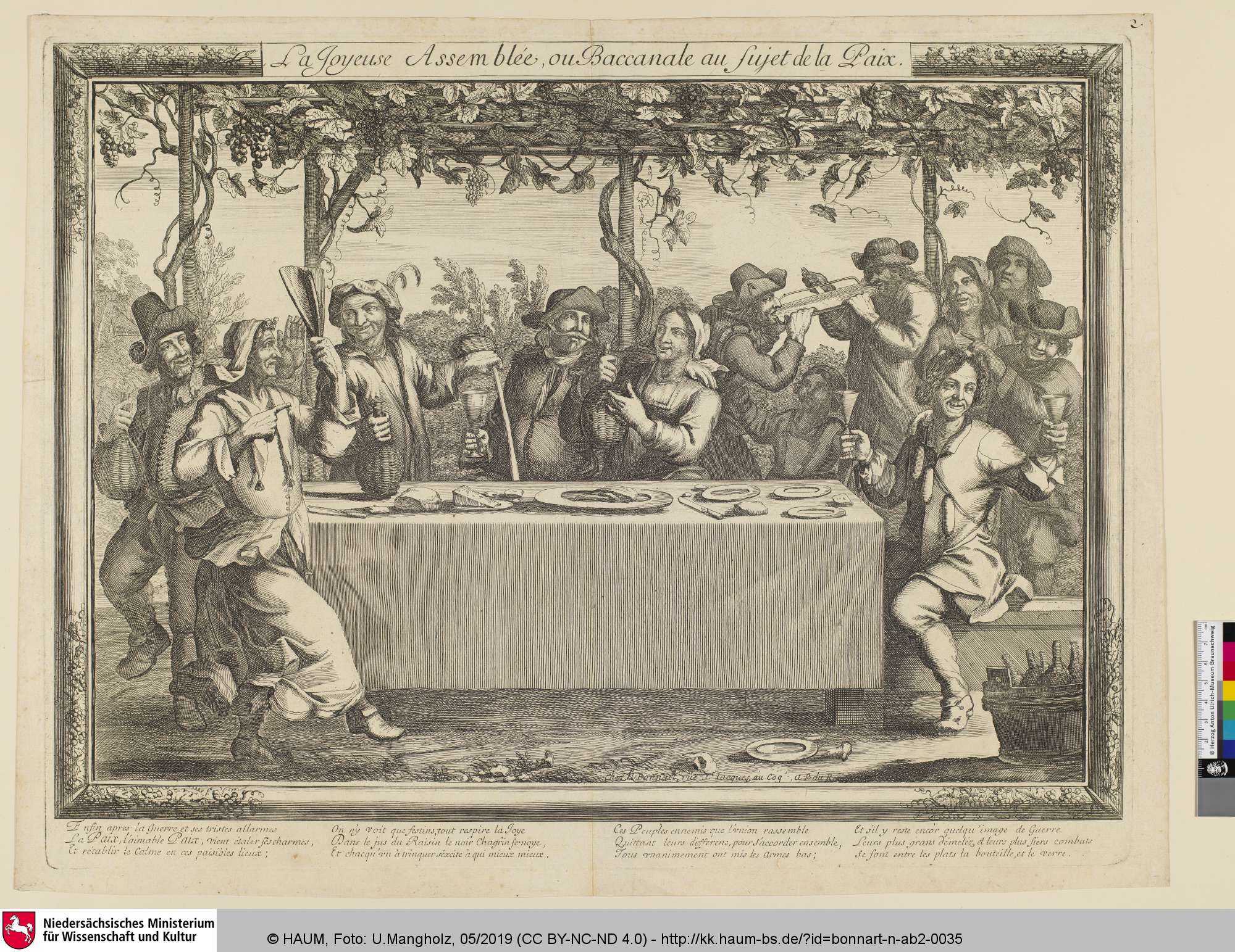 La Joyeuse Assemblée, ou Baccanale au Sujet de la Paix. [Die freudige Versammlung, oder Trinkgelage wegen des Friedens], Nicolas Bonnart, 1657–1718