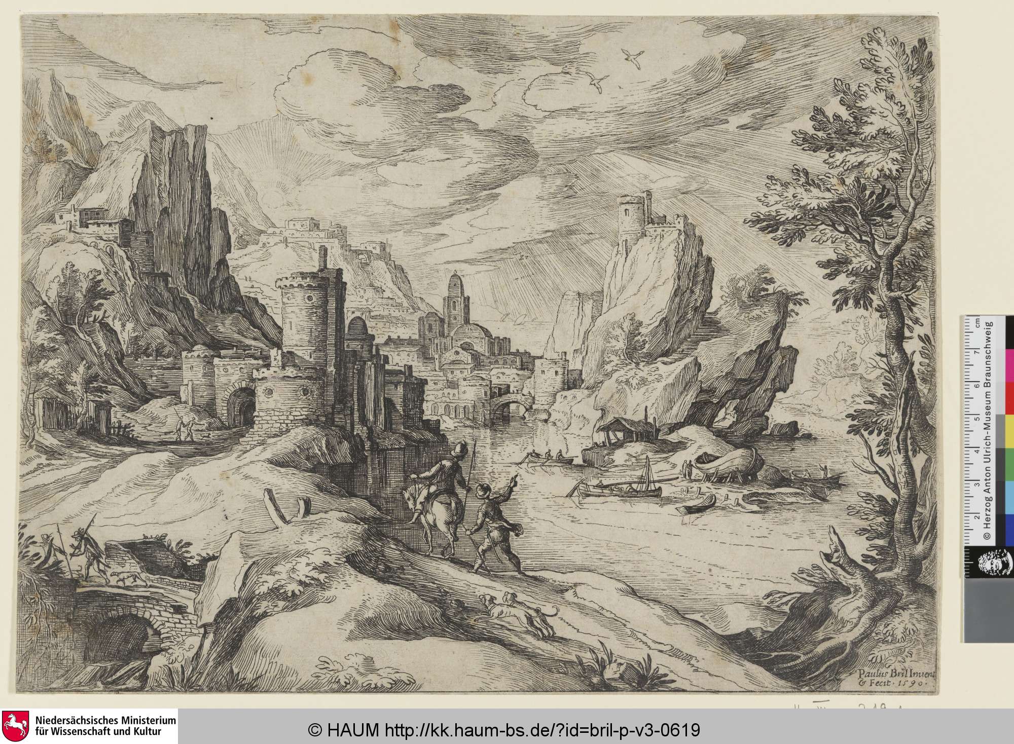 [Flusslandschaft mit Reisenden; Riverlandscape with Travellers], Paul Bril, 1590
