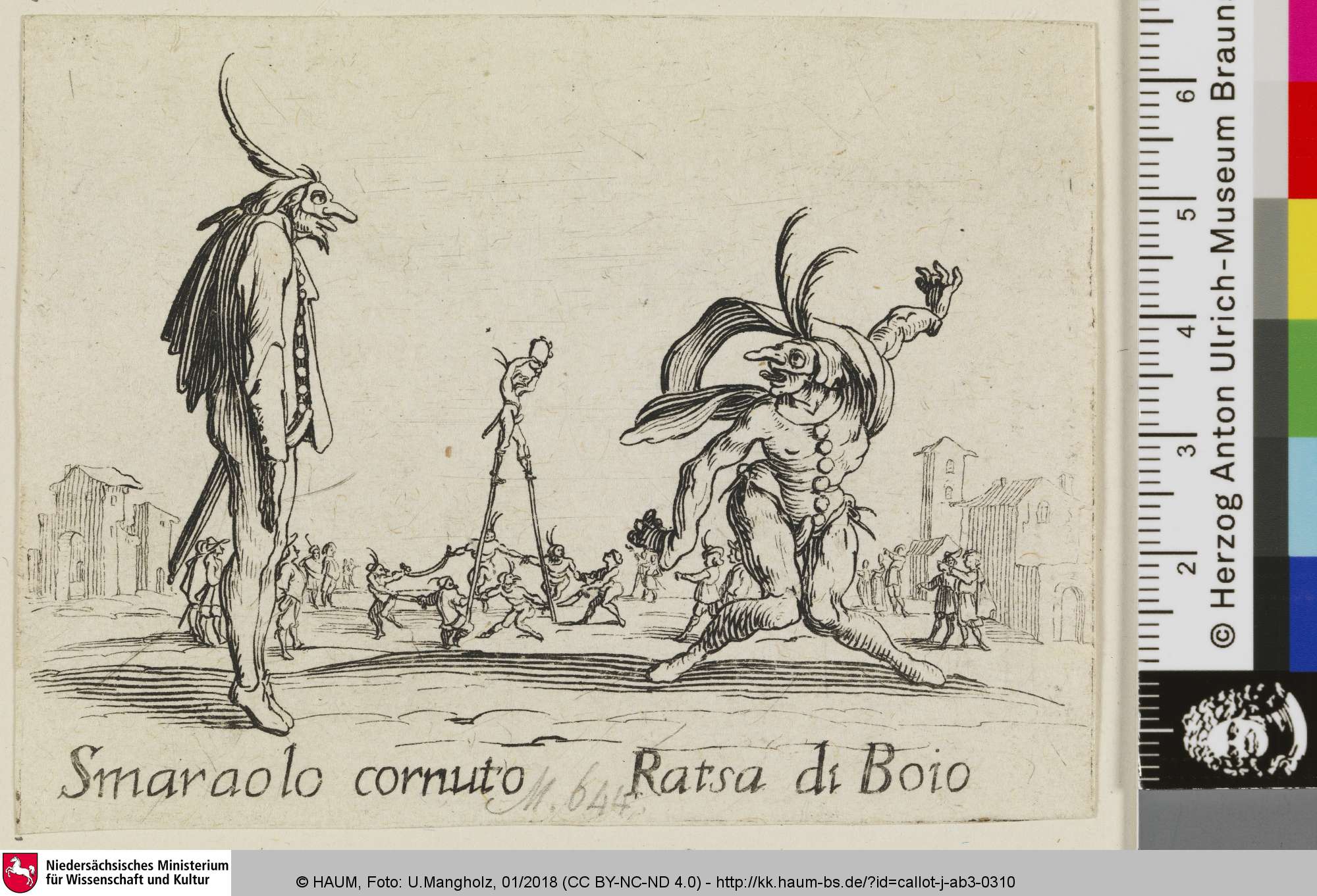 [Balli di Sfessania: Smaraolo cornuto und Ratsa di Boio], Jacques Callot, 1620–1625