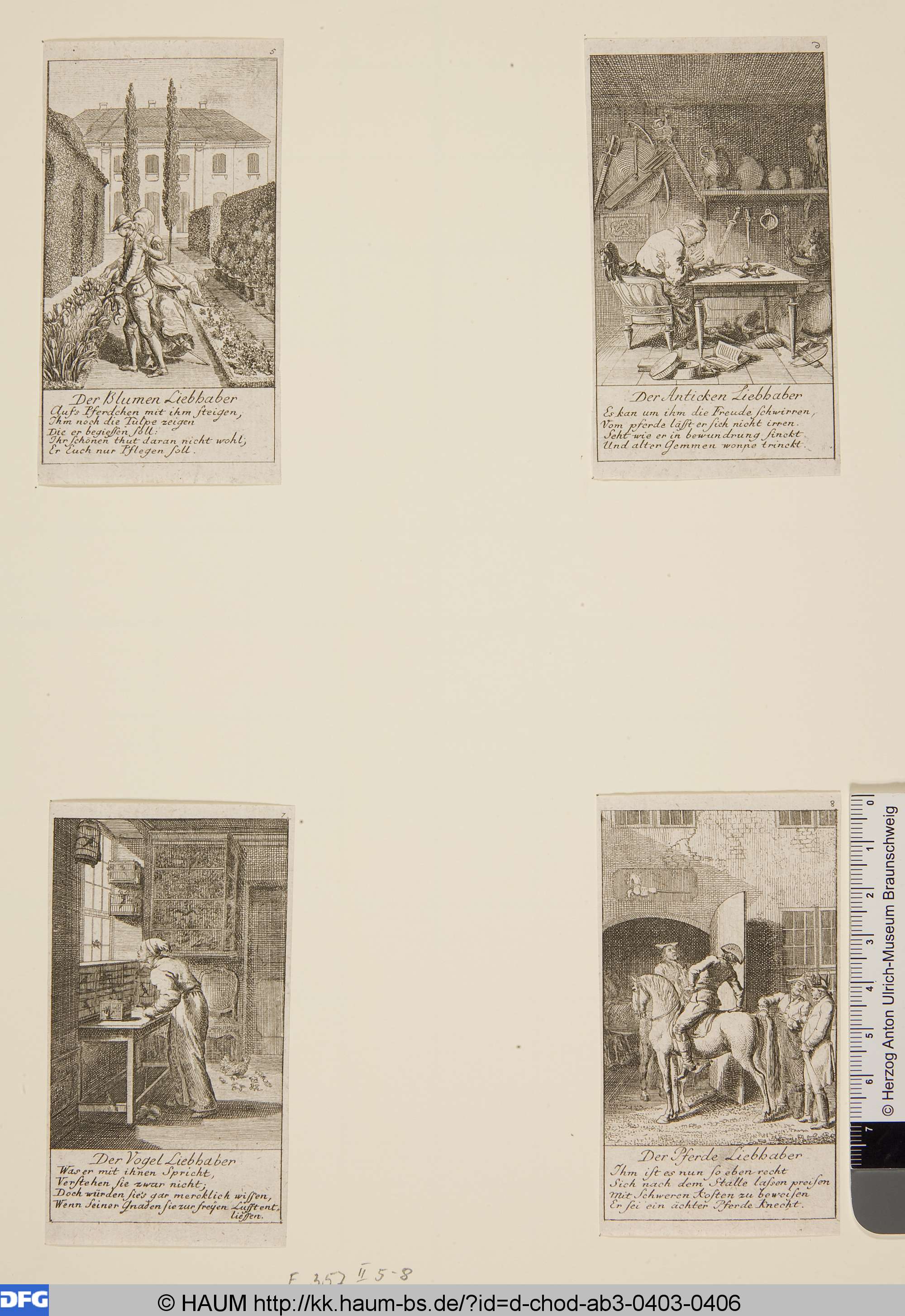 Oben rechts: Der Anticken Liebhaber, Daniel Chodowiecki, 1781