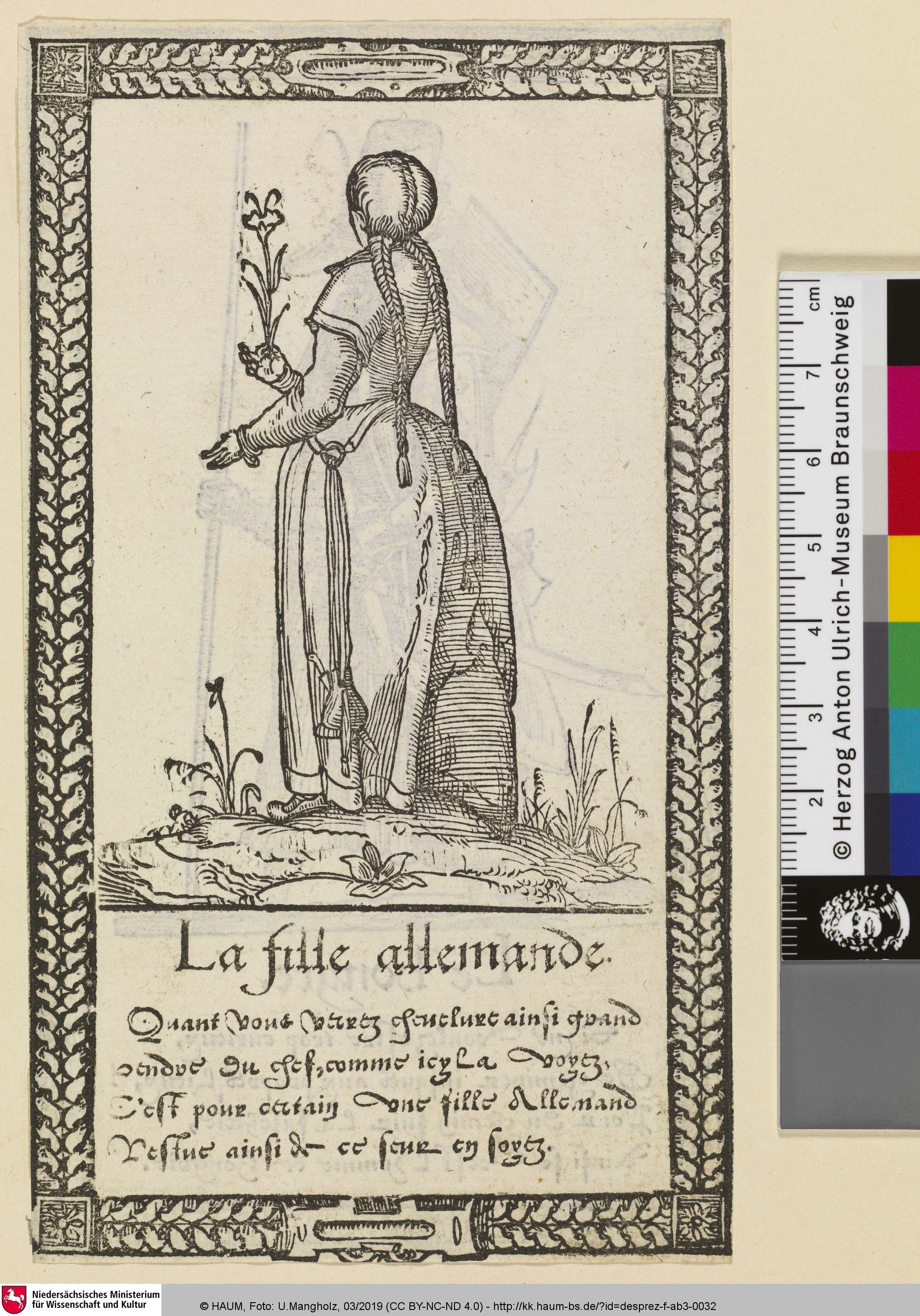 La fille allemande [Recueil de la diversité des habits, Kleidung eines deutschen Mädchens], François Desprez, 1562