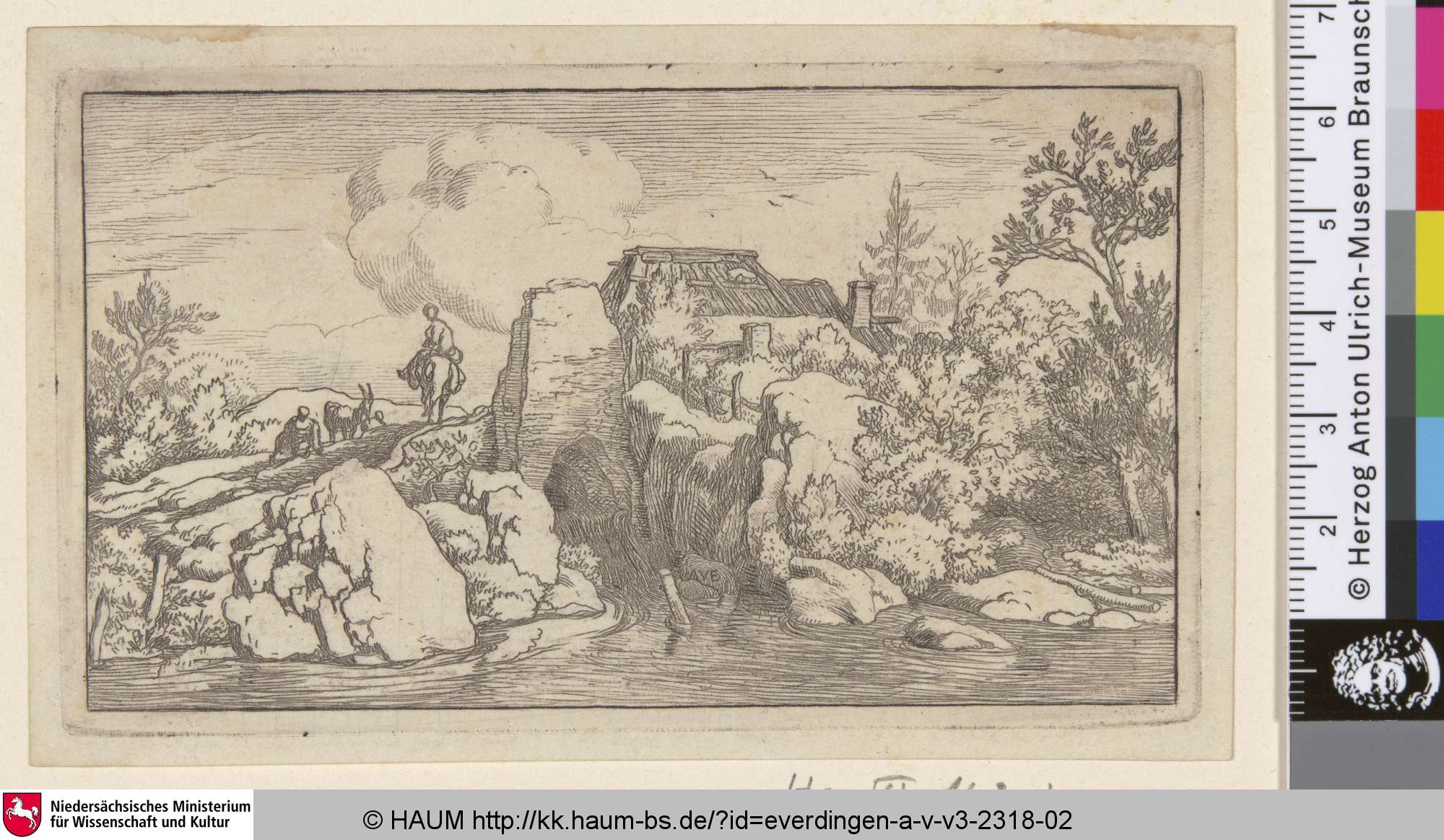 [Der Reiter auf der steinernen Brücke; La figure à cheval sur le pont de pierre; The Horseman on the Stone Bridge], Allaert van Everdingen, 1641–1675