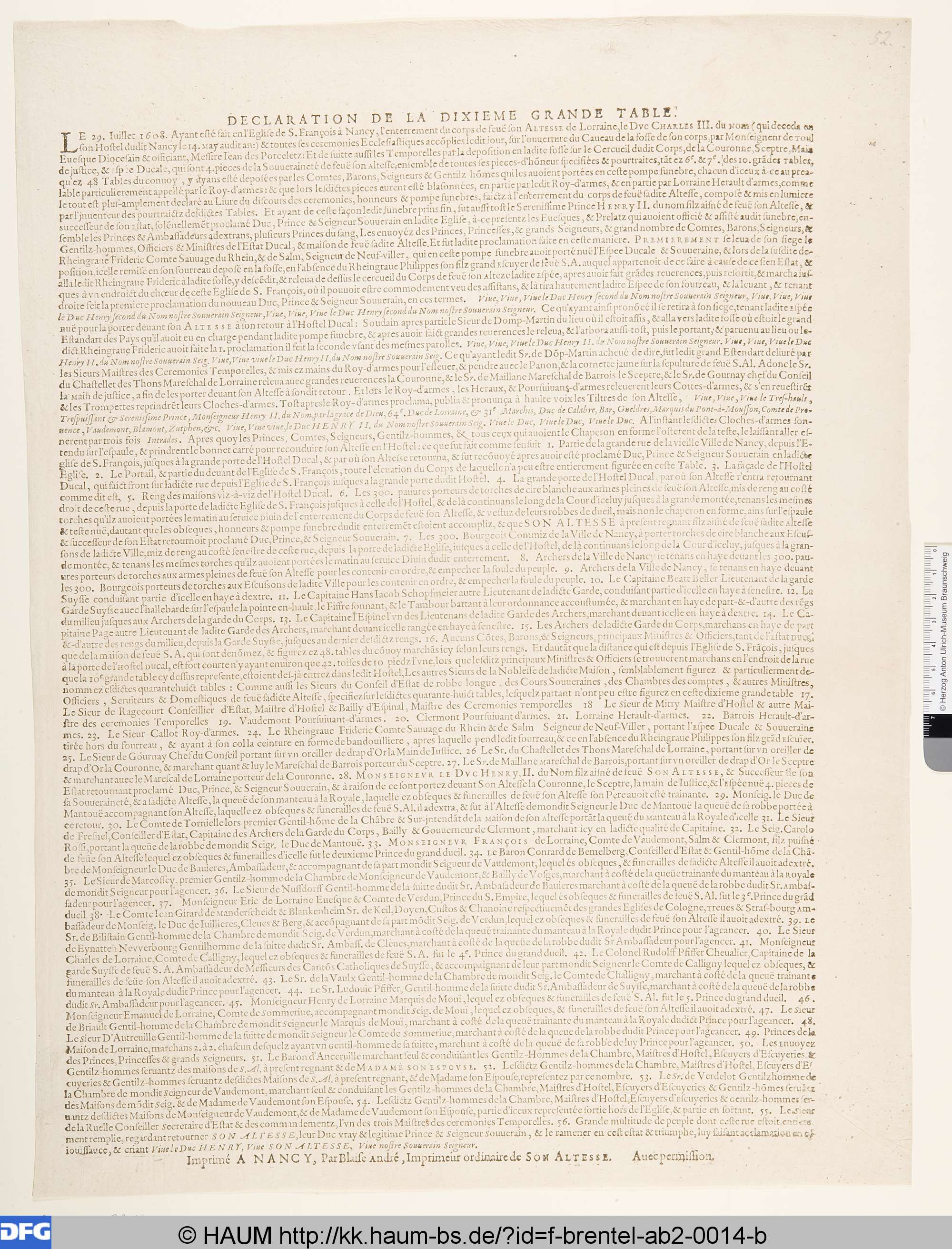 Declaration de la dixieme grande table, Blaise André, 1610–1611