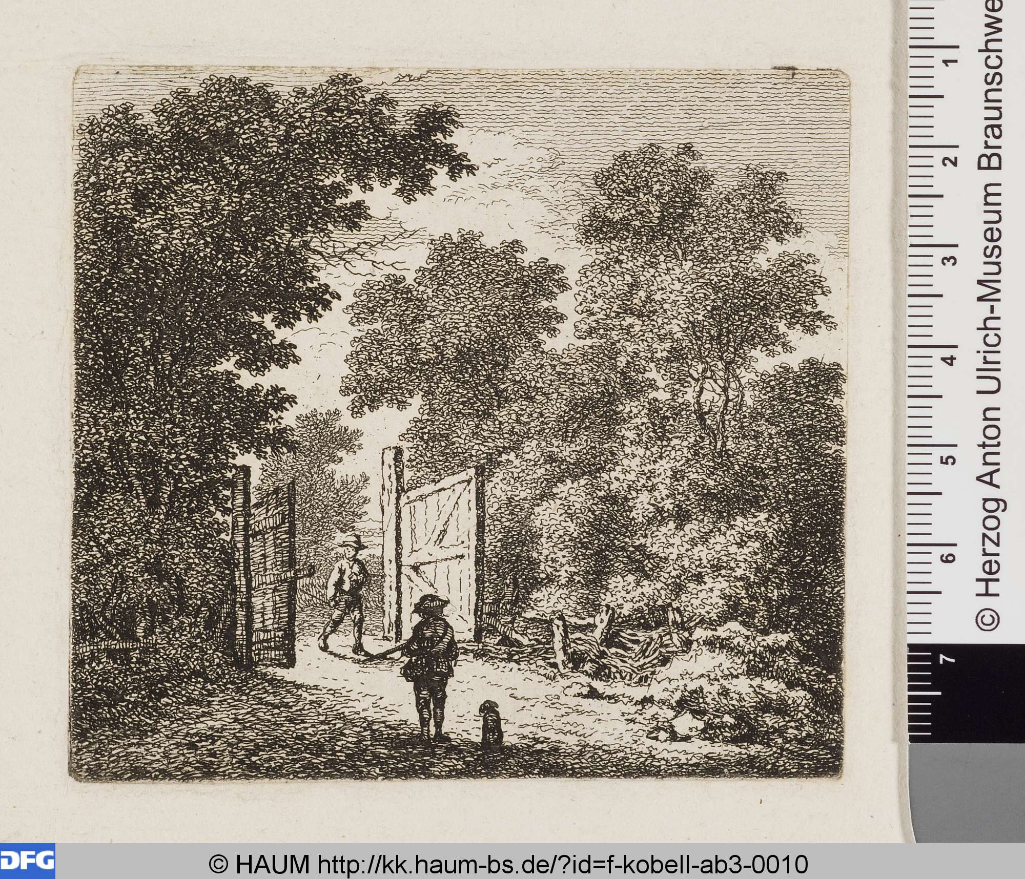 Baumgruppen bei einem Gatter am Weg, Ferdinand Kobell, 1760–1799
