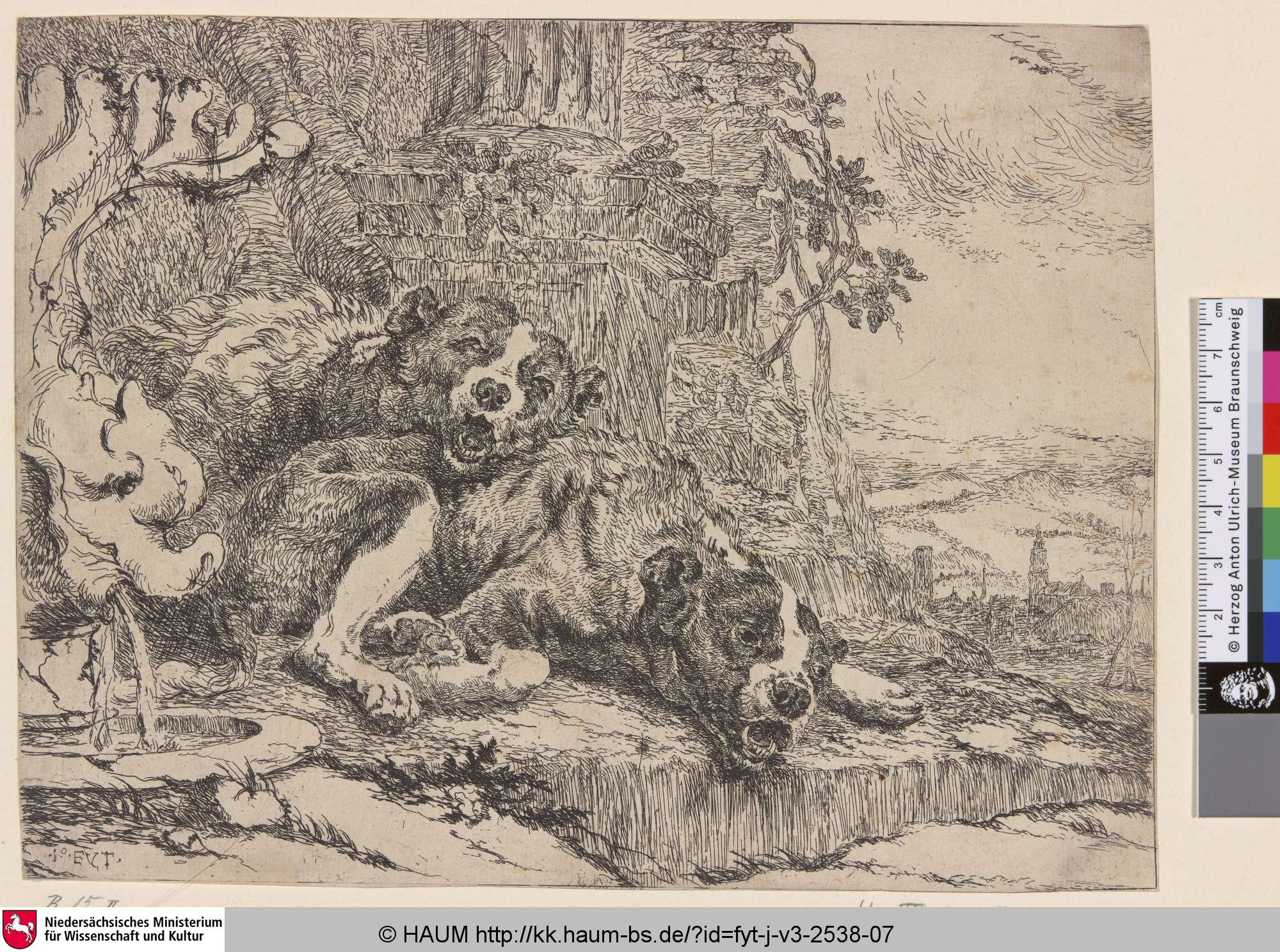[Zwei Hunde ruhen neben einem Brunnen; Two Dogs Resting next to a Well], Ян Фейт, 1642