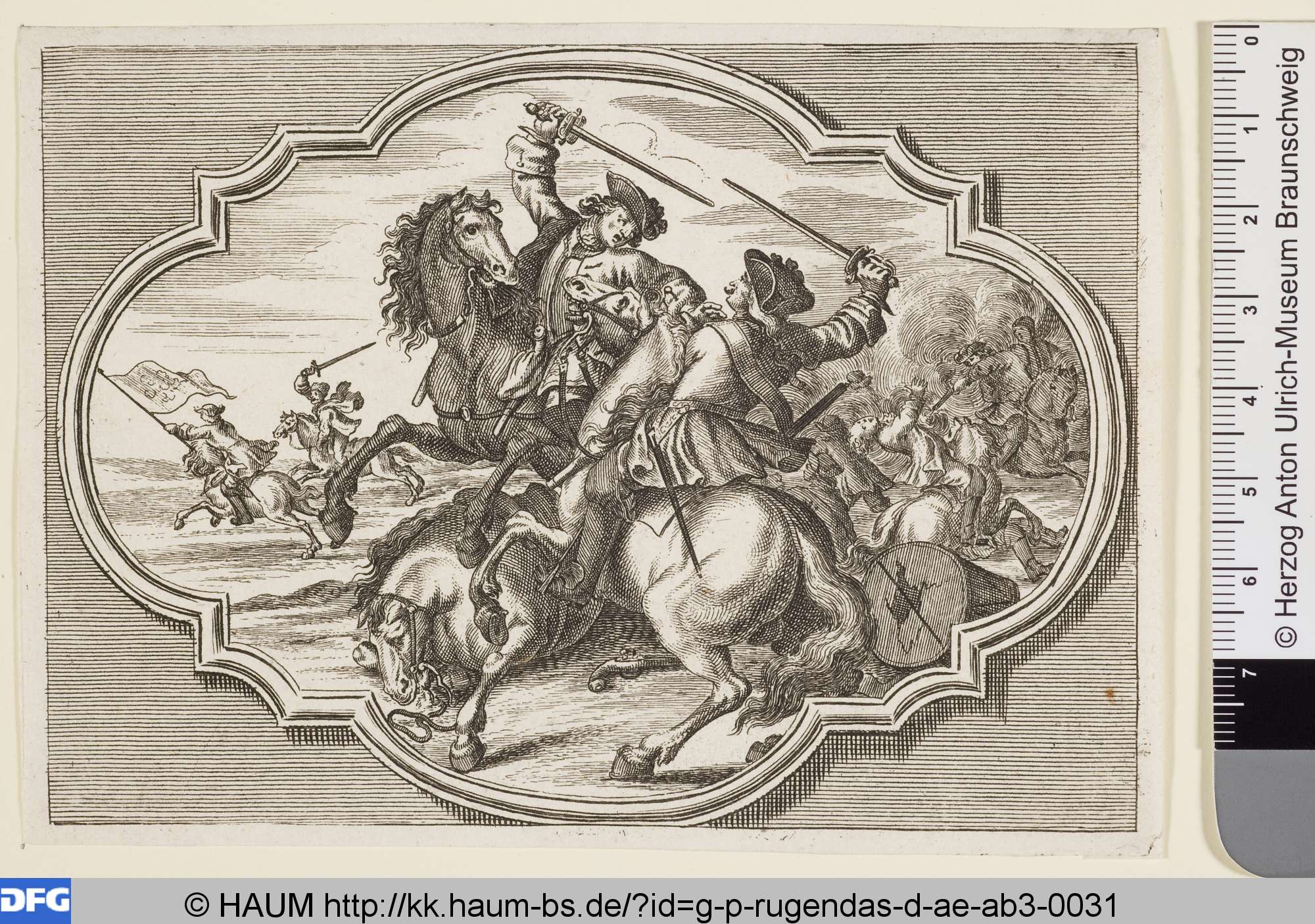 Zwei Reiter im Kampf mit gefallenem Pferd, 1680–1750