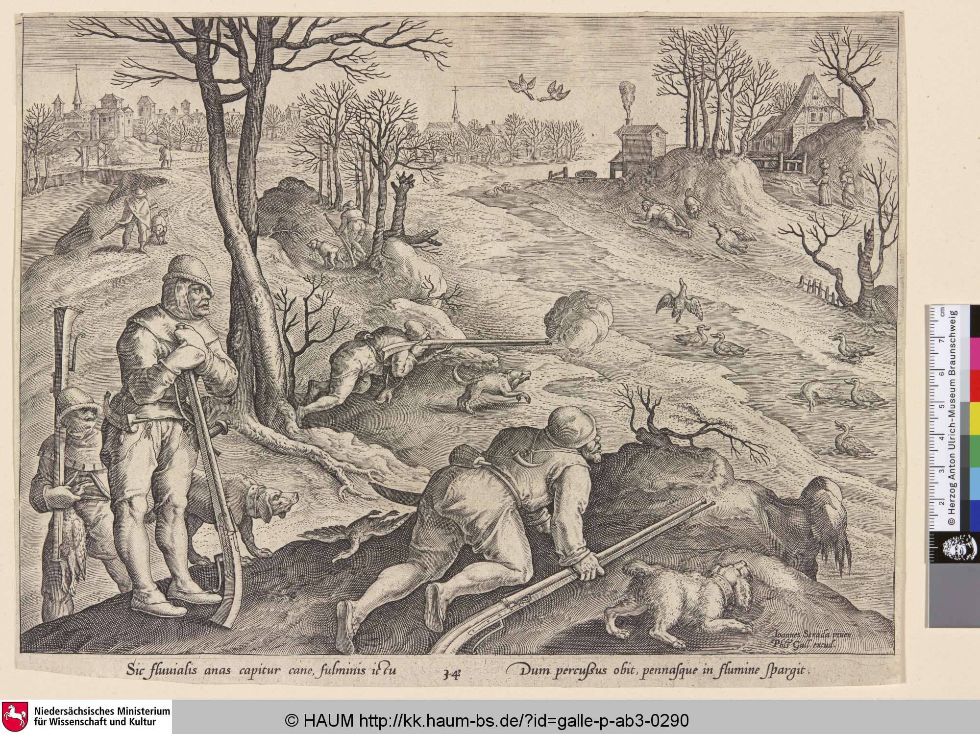 [Duck hunt in winter; Entenjagd im Winter], Philip Galle, 1578