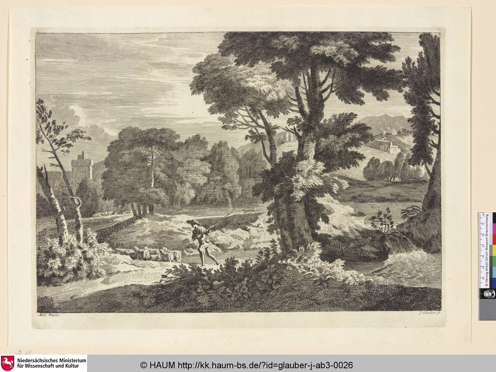 [Waldlandschaft mit einem Schäfer; Wooded landscape with a shepherd], Jean Baptiste Mole, 1666–1726