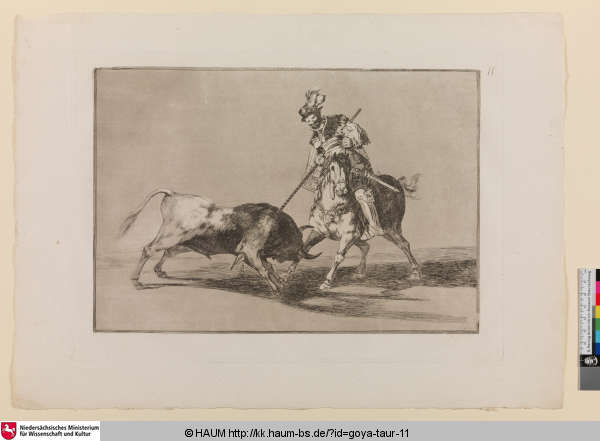 El Cid Campeador lanceando otro toro [El Cid Campeador tötet einen anderen Stier mit der Lanze; The Cid Campeador spearing another bull], Francisco Goya, 1816