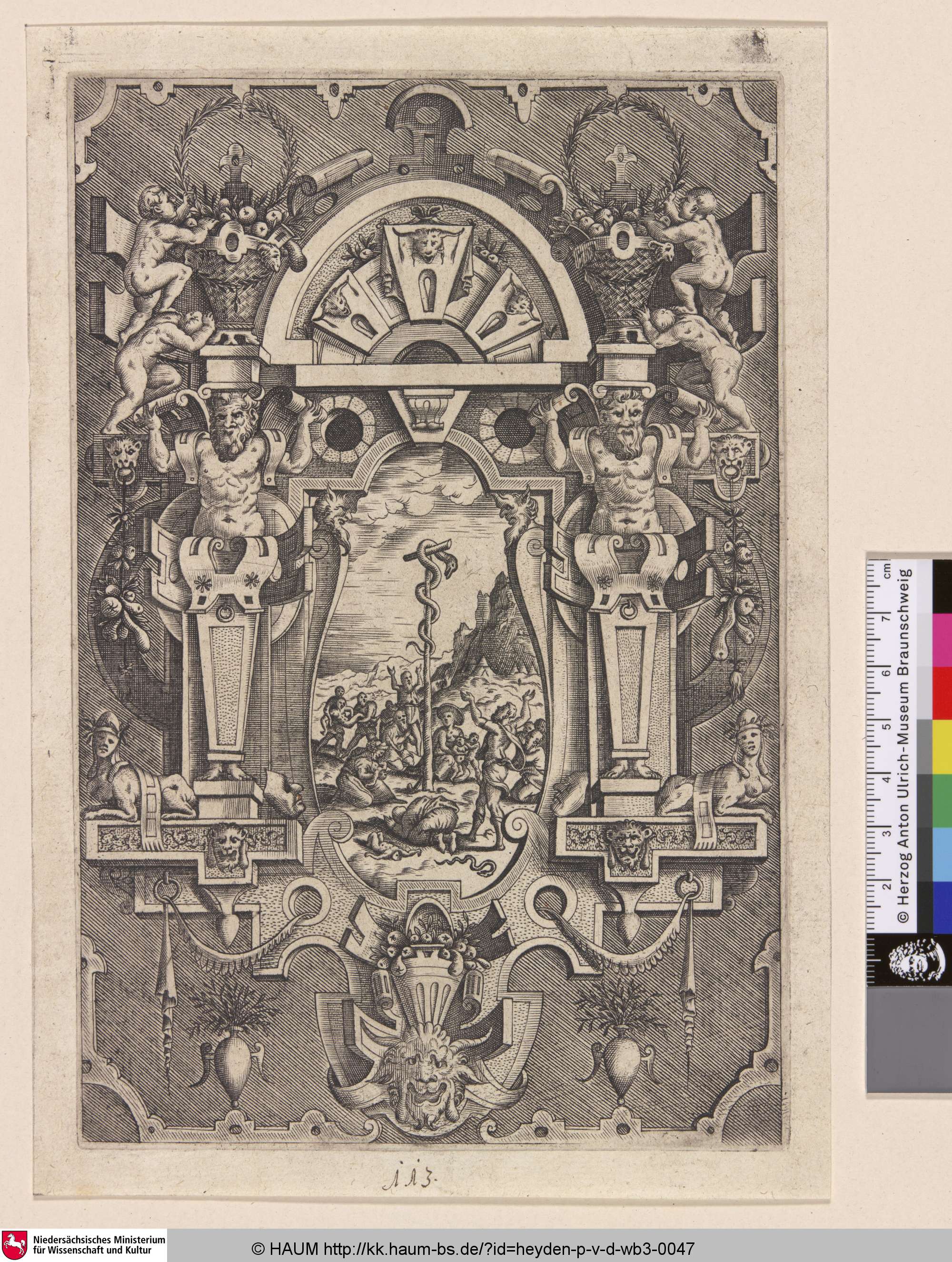 [Kartusche mit Anbetung der Schlange], Floris, Jacob, Der Ältere, 1566–1567