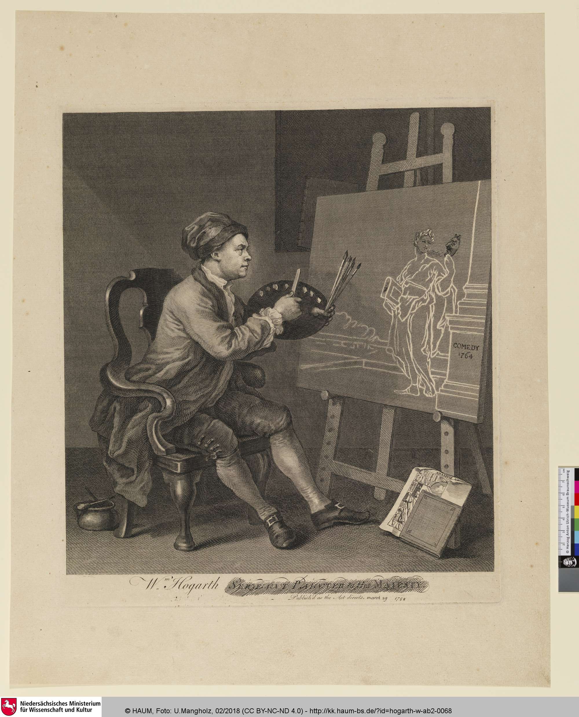 [Hogarth malt die komische Muse; Hogarth painting the comic Muse], William Hogarth, 1758