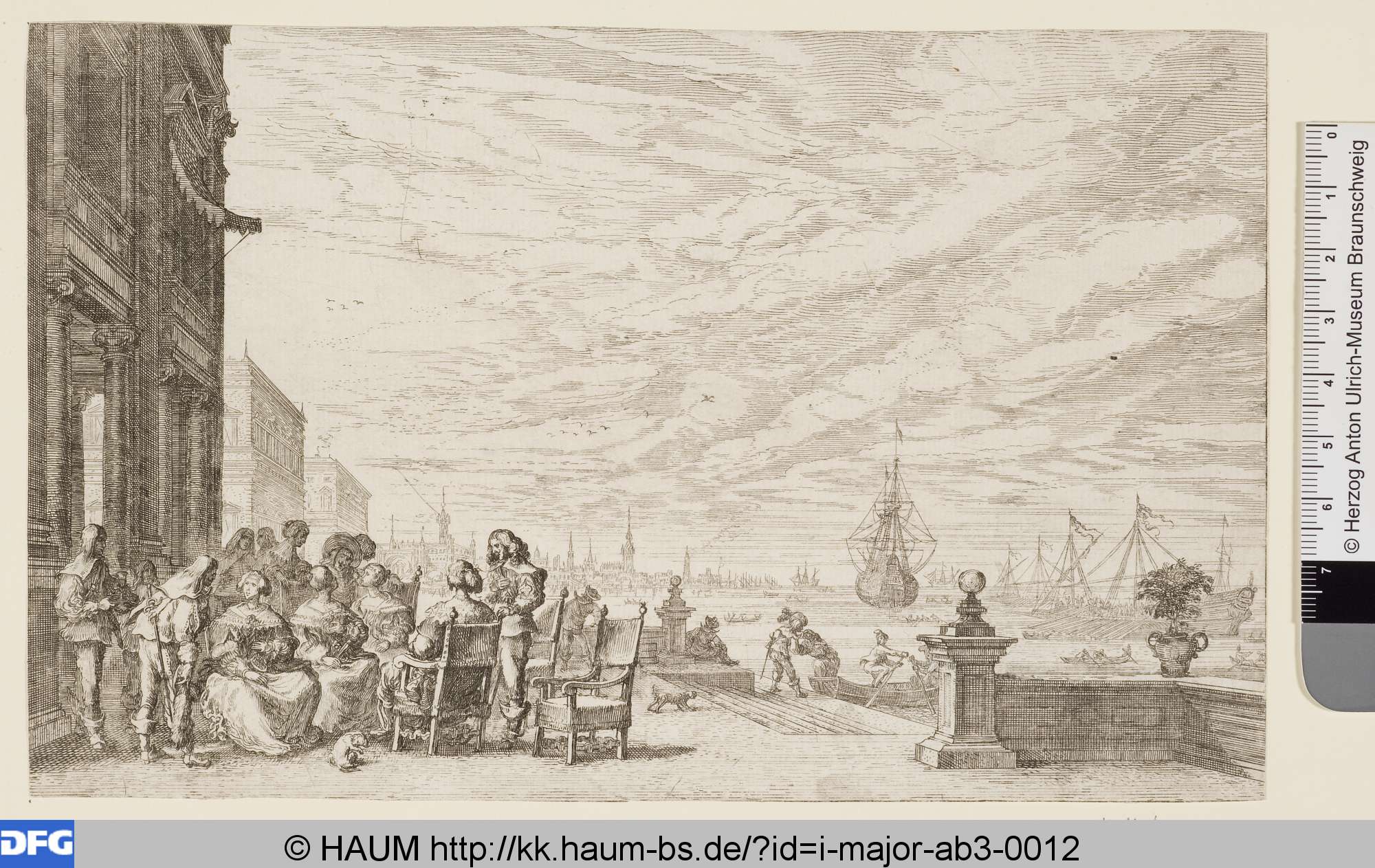 Italienische Hafenansicht mit Gesellschaft, Isaak Major, 1596–1630