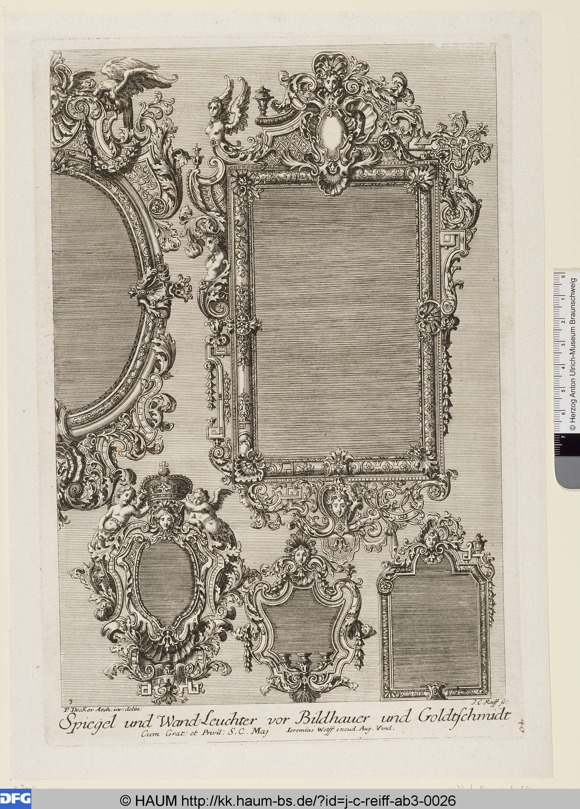 Spiegel und Wandleuchter vor Bildhauer und Goldschmidt, Johann Conrad Reiff, 1710–1726