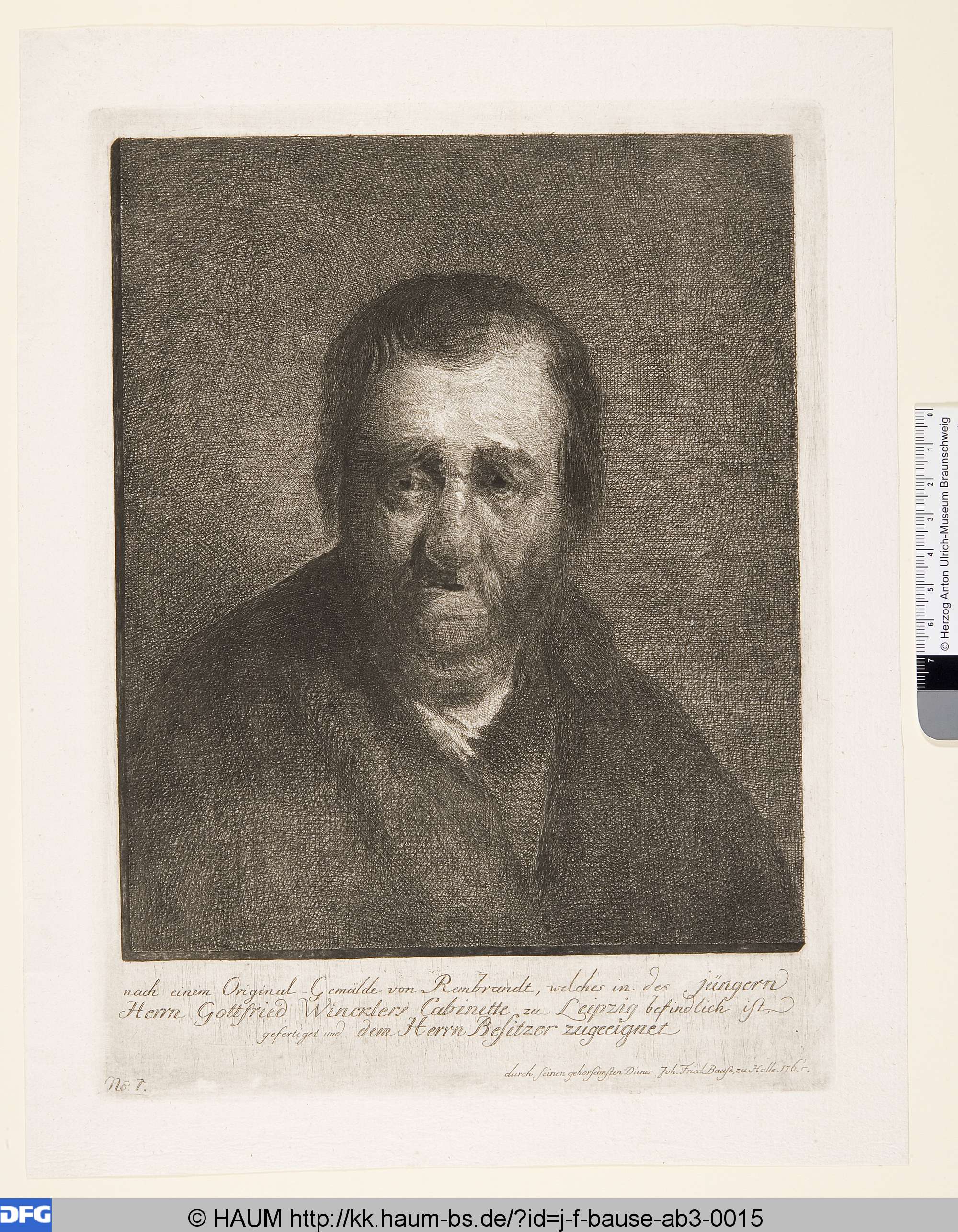 Männliches Brustbild, Johann Friedrich Bause, 1765