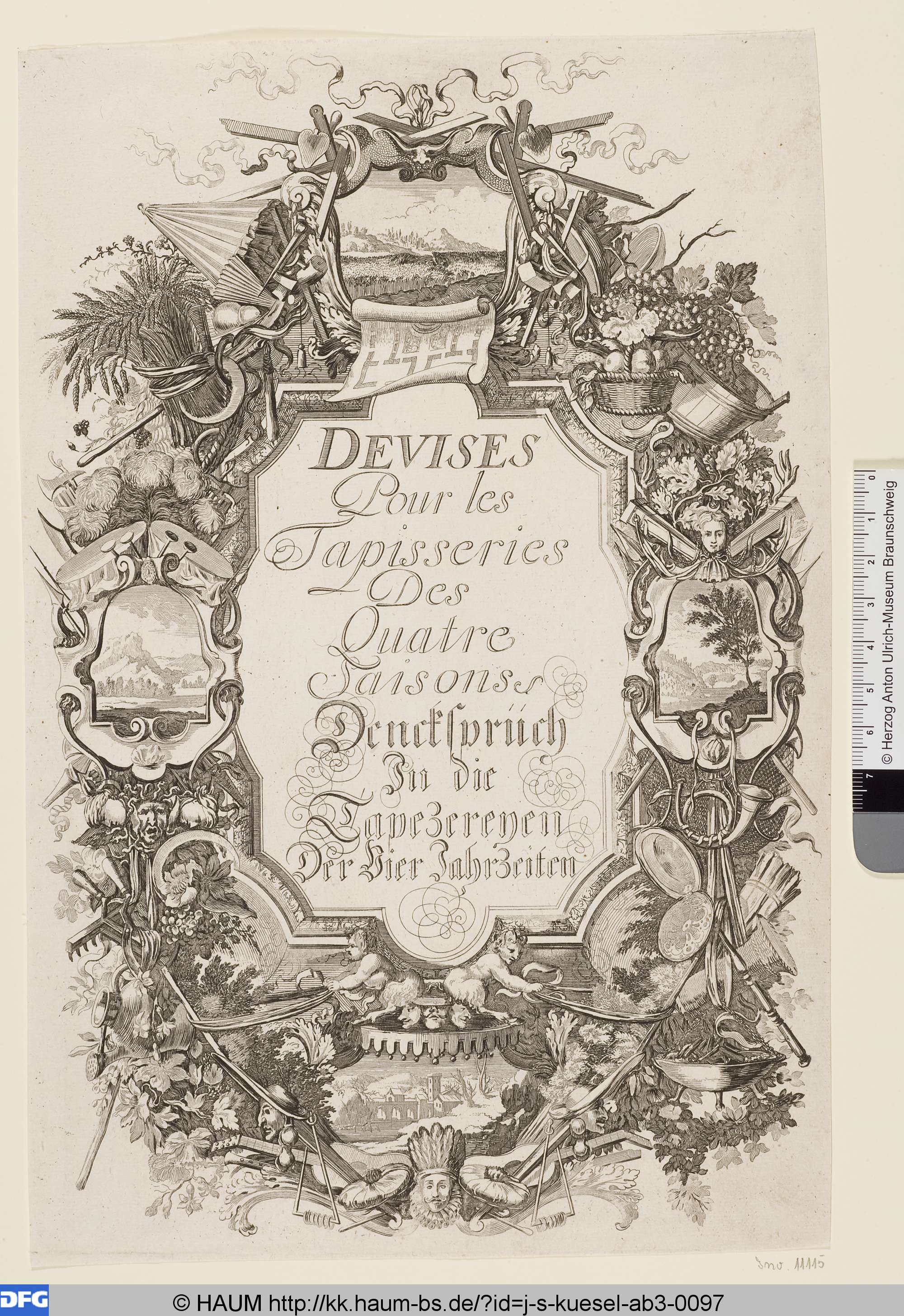 Devises Pour les Tapisseries Des Quatre Saisons. Dencksprüch In die Tapezereyen Der Vier JahrZeiten, Johanna Sibylla Kraus, 1685–1717