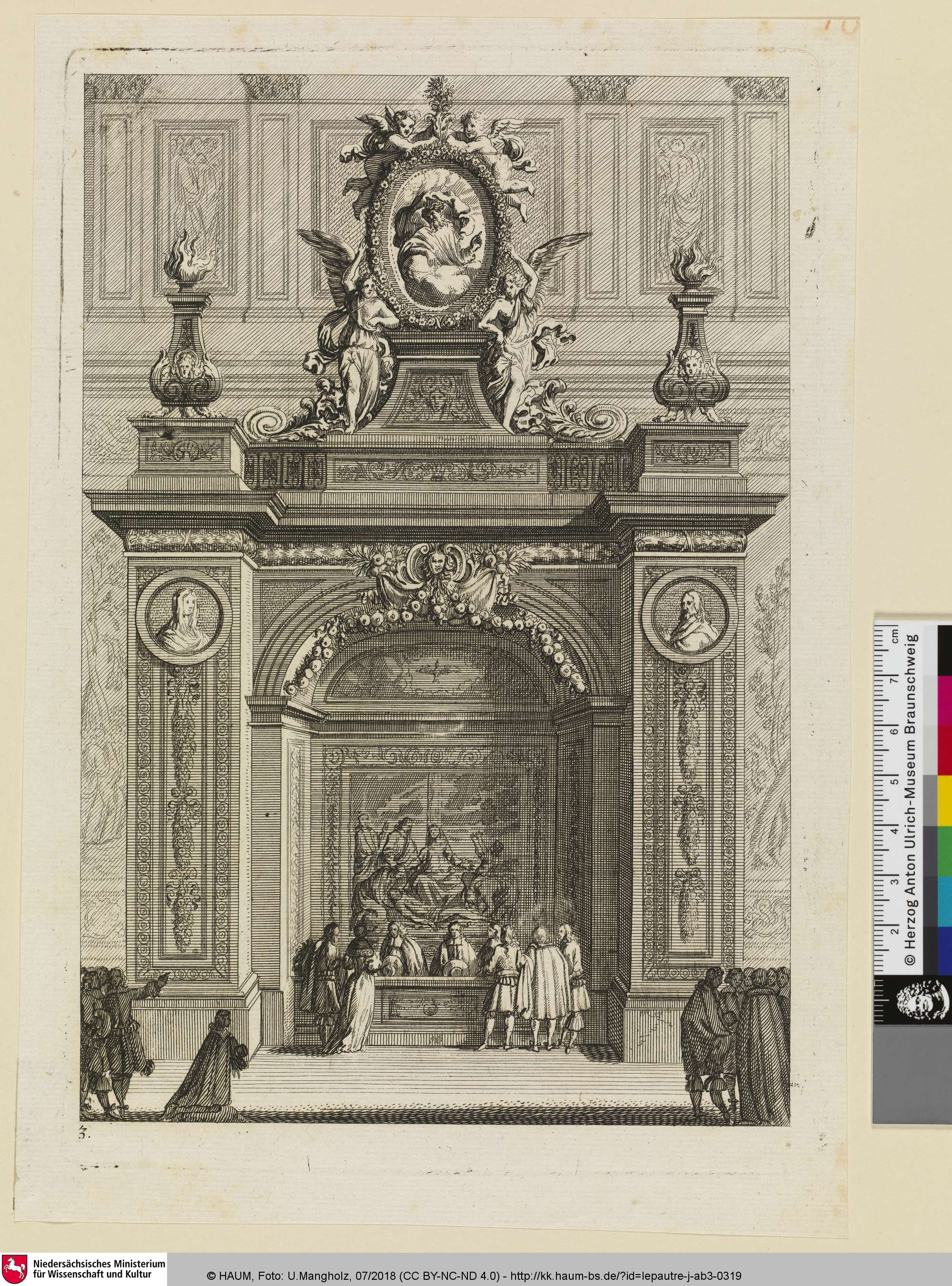 [Innenansicht einer Nische in einer Kirche; Bancs d'oeuvres au fond duquel il y a un tableau représentant la Déploration du Christ], Jean Le Pautre, 1638–1706