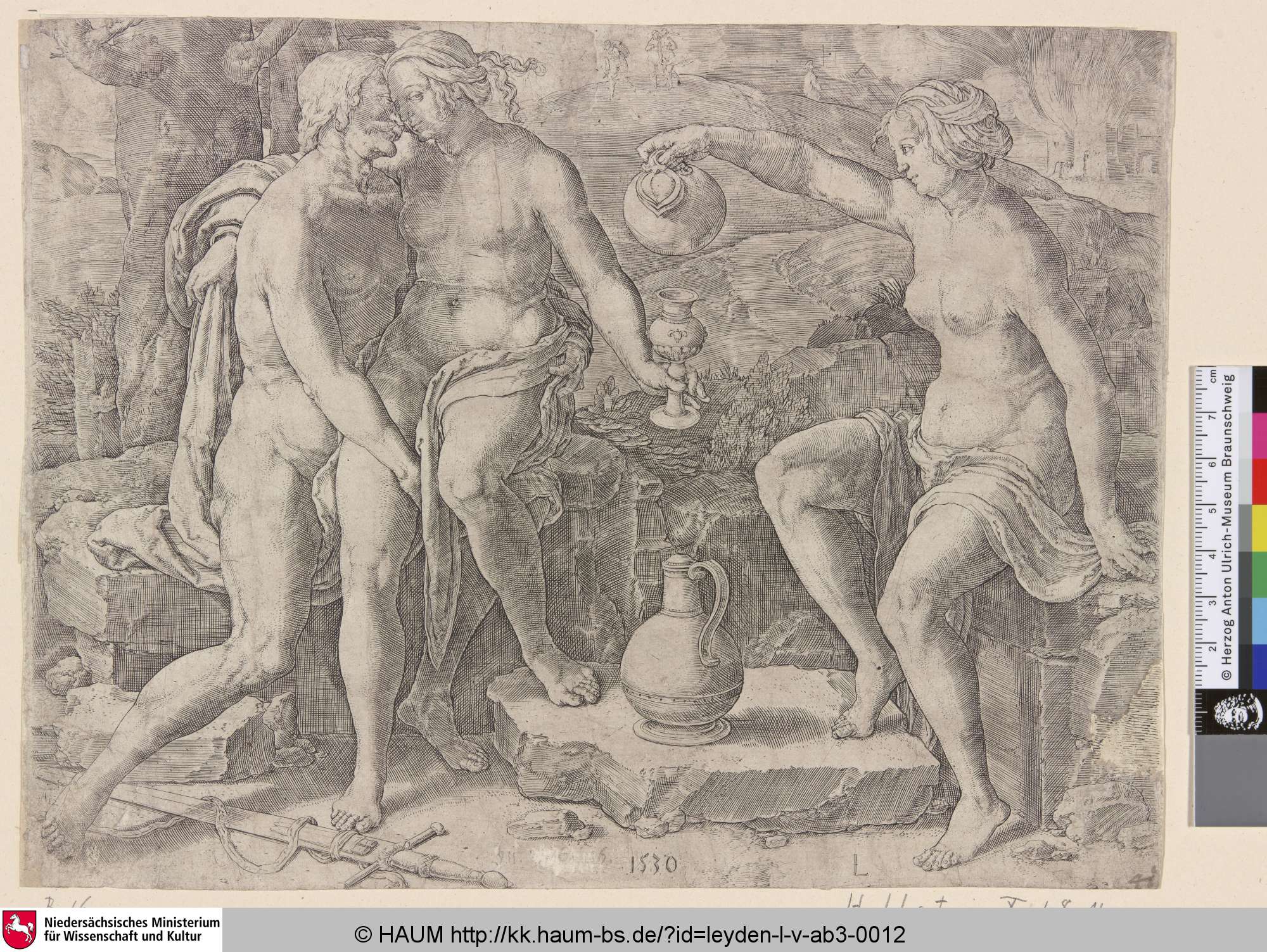[Lot und seine Töchter; Die Trunkenheit des Lot; Lot and his Daughters; Gen. 19, 30-38], Lucas van Leyden, 1530