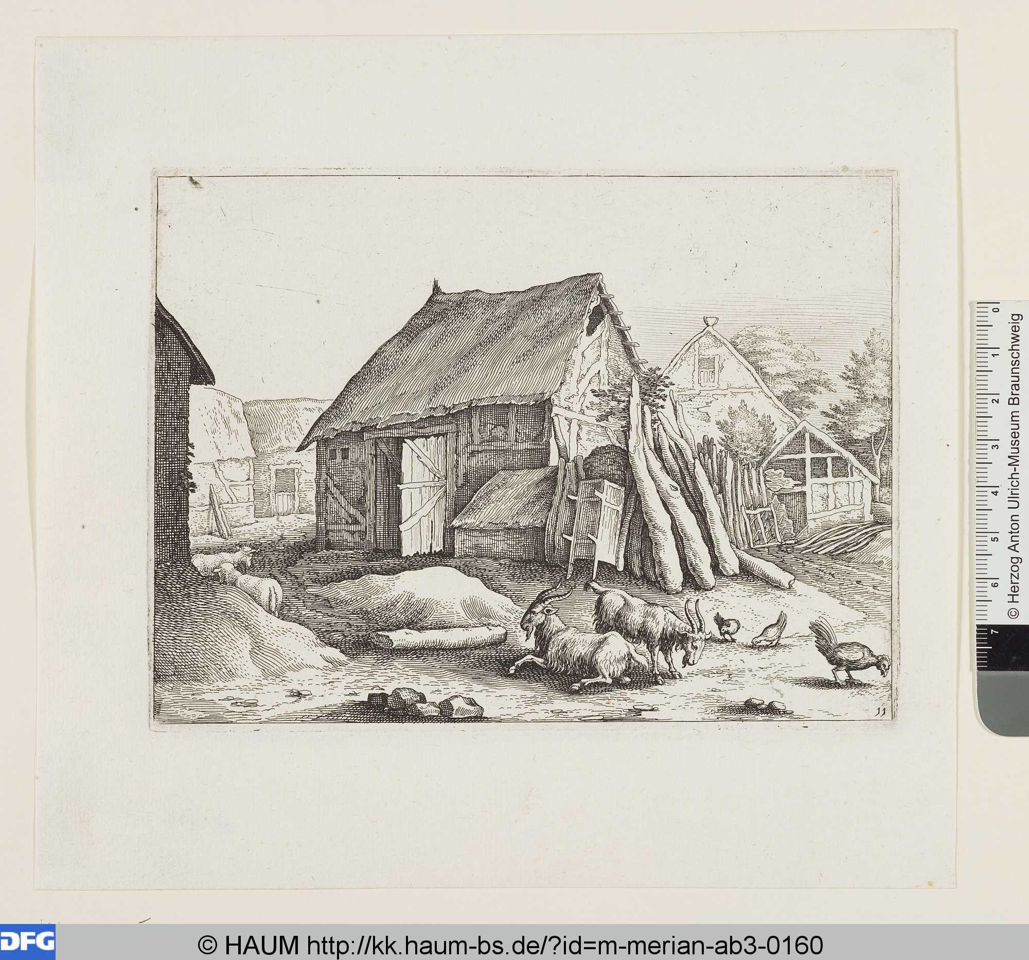 Fachwerkschuppen mit halboffener Tür, Anton Mirou, 1620