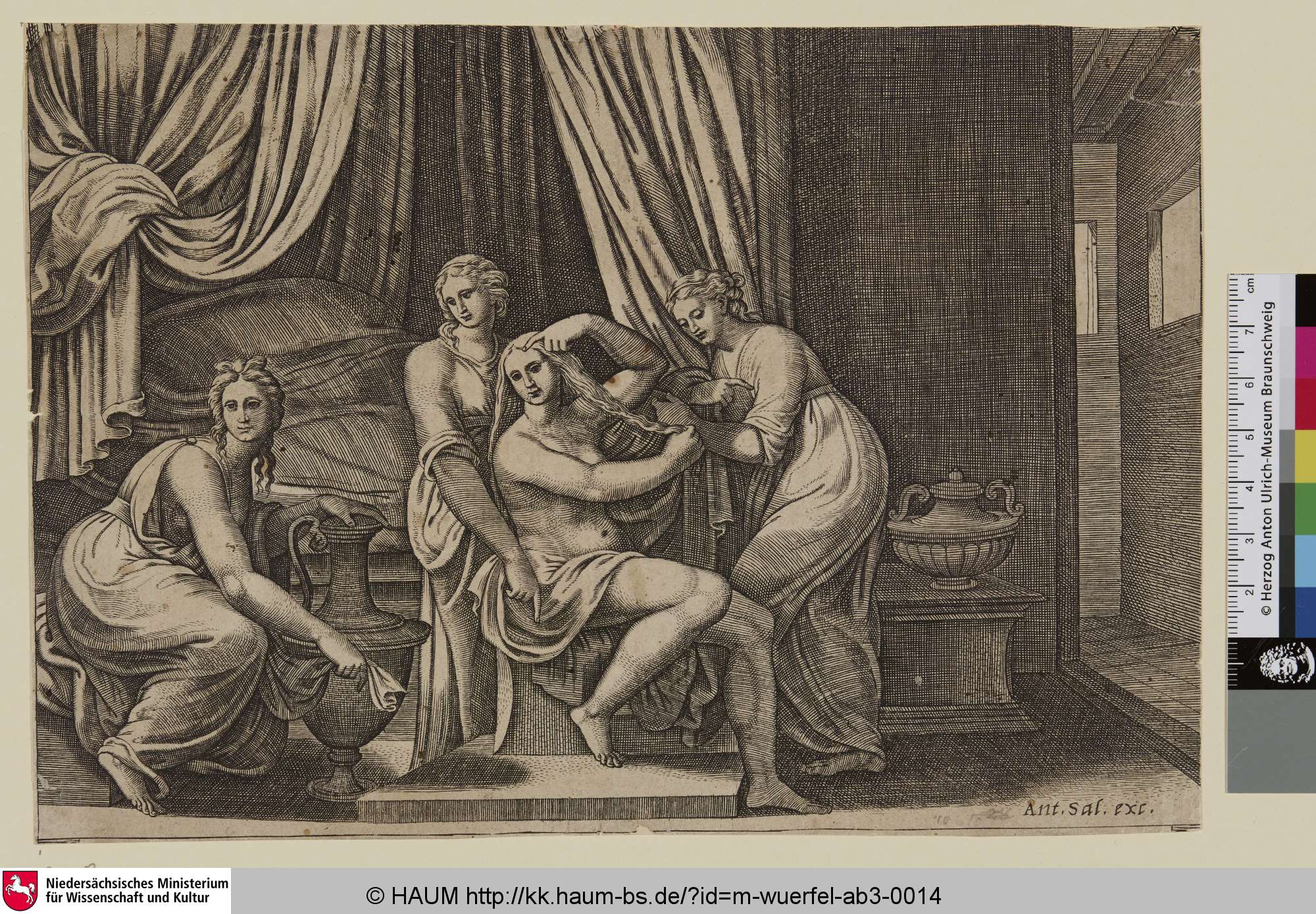 [Des Nymphes aidant à Psyché à se coeffer et à s'habiller au sortir de son lit; Nymphs Helping Psyche with Her Toilette; Nymphen helfen Psyche bei der Toilette], Raffael, 1530–1535