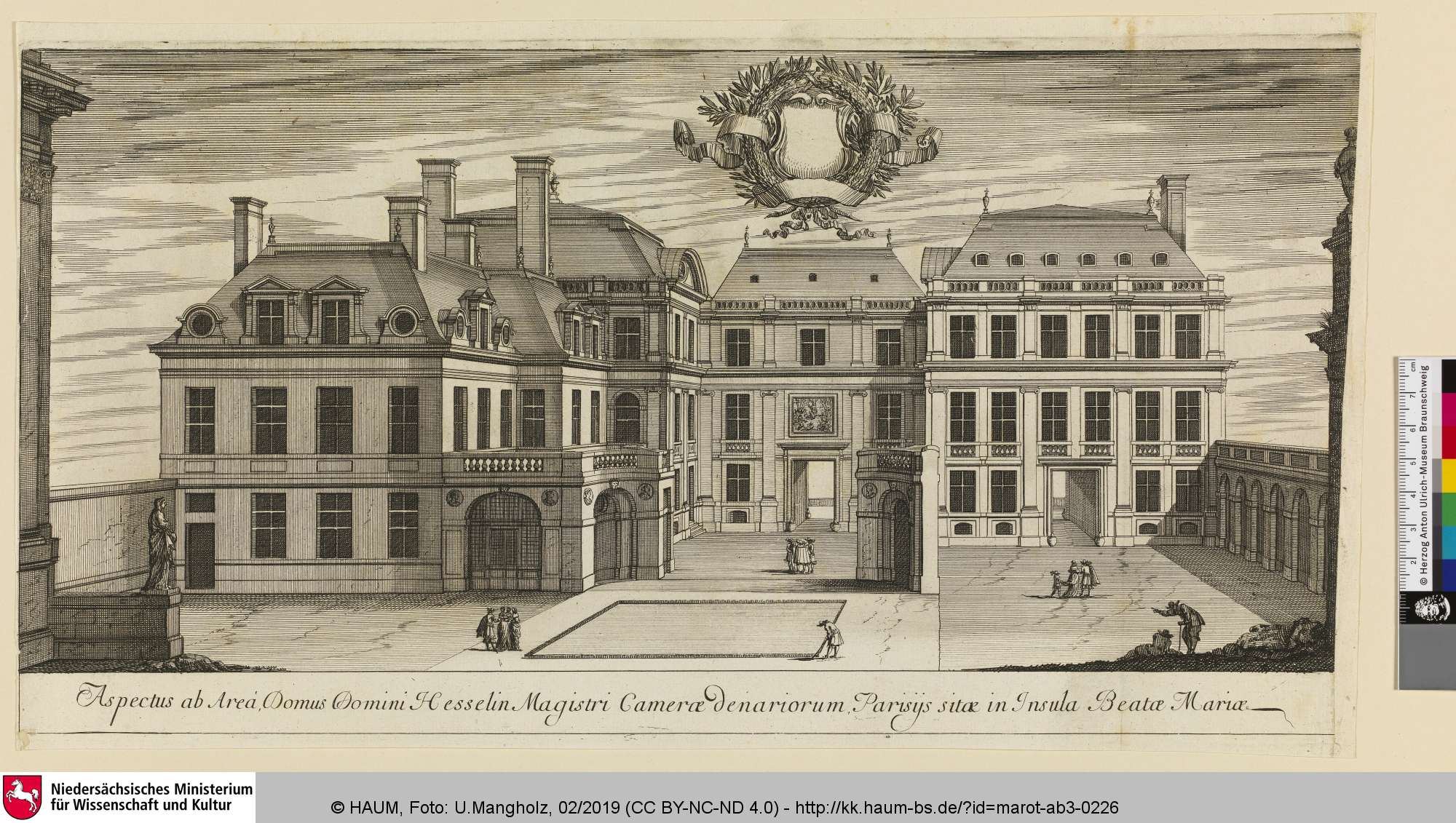 Le Grand Marot, Bl. 19: Aspectus ab Area Domus Domini Hesselin Magistri Camerae denariorum, Parisys sitae in Insula Beatae Mariae, Jean Marot, 1639–1679