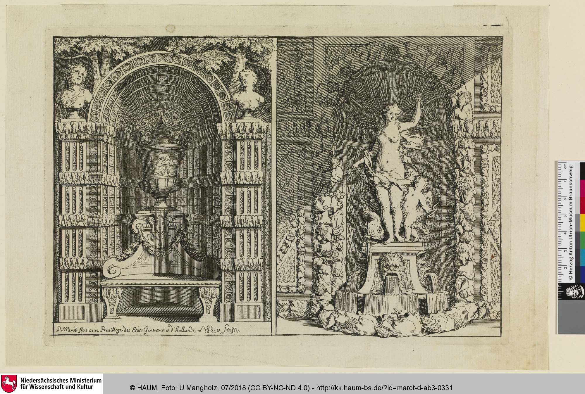 [Gartengestaltung mit Brunnen und Vase], Daniel Marot, 1681–1752