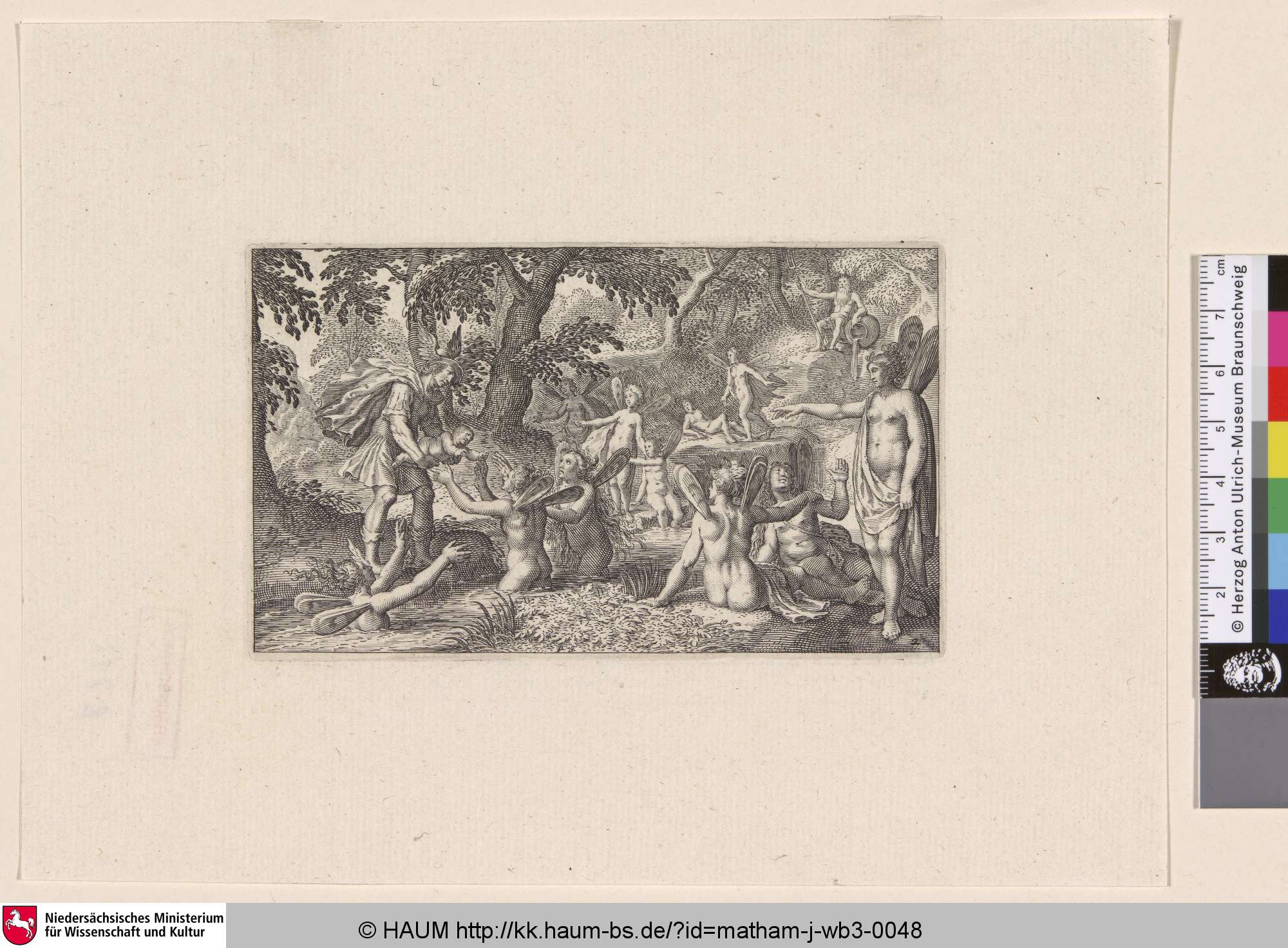 [Merkur zeigt Bacchus den Nymphen von Nysa; Mercury handing Bacchus over the nymphs of Mount Nysa, Lof-sanck van Bacchus: v.33-39], David Vinckeboons, 1616