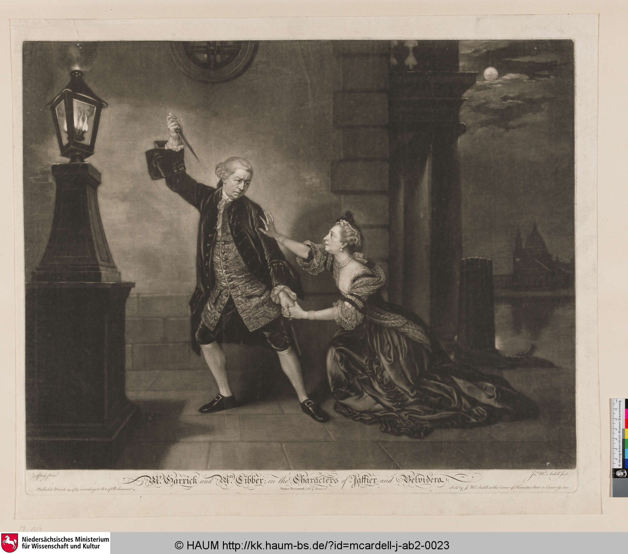 Mr. Garrick and Mrs. Cibber in the Characters of Jaffier and Belvidera, Johann Zoffany, 1764