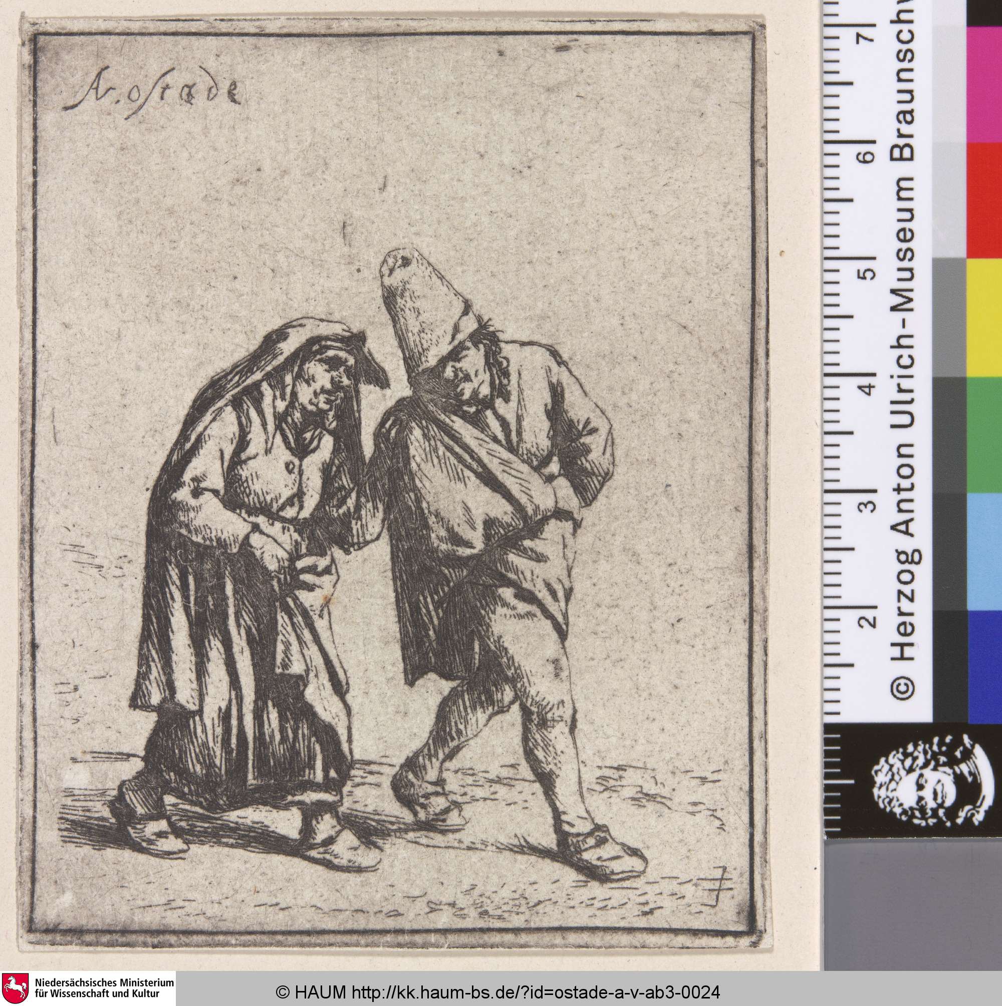 [Das wandernde Paar; The couple walking; Homme et femme marchant ensemble], Adriaen van Ostade, 1630–1685