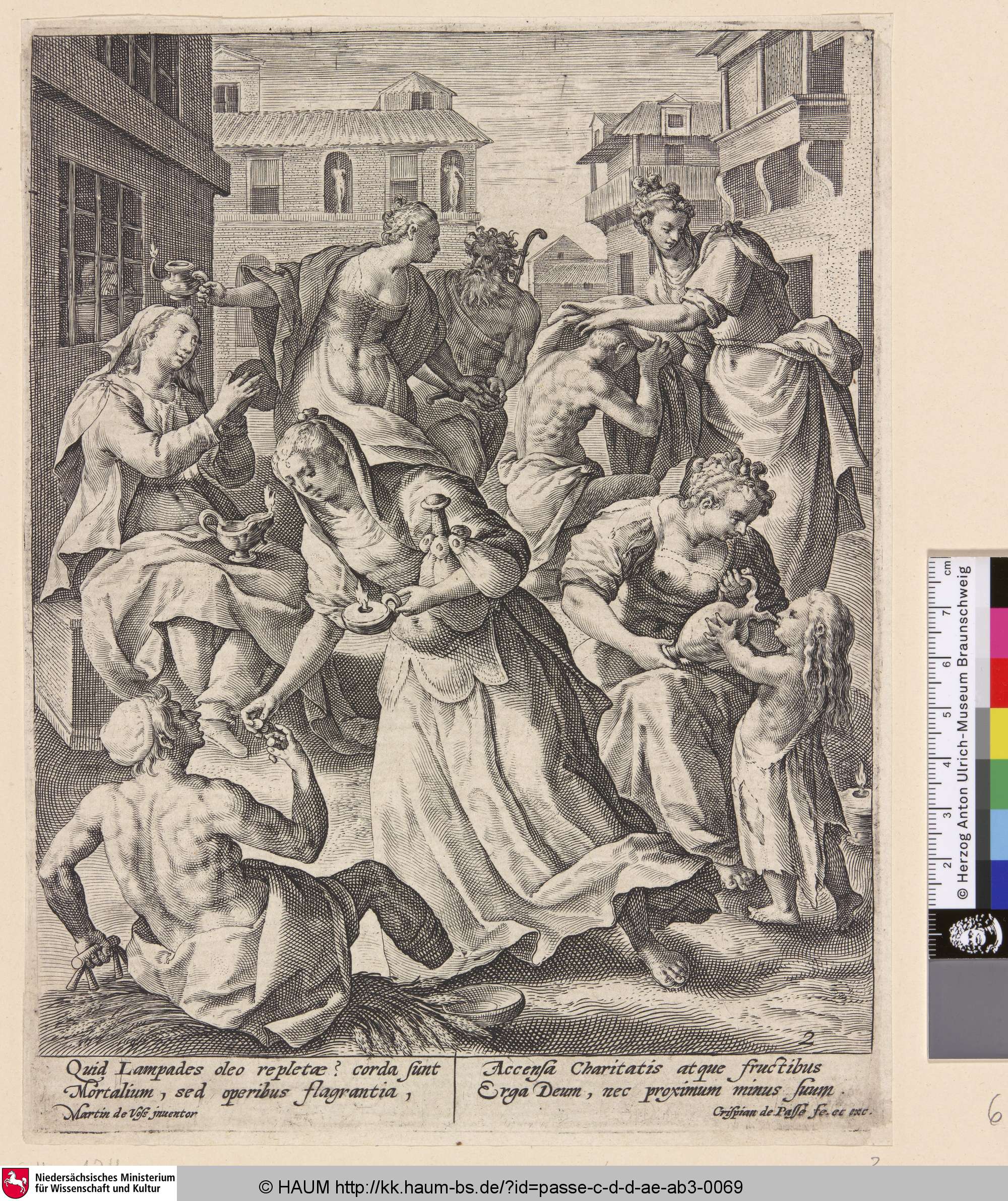 [Die weisen Jungfrauen vollbringen Werke der Barmherzigkeit; The wise virgins administering acts of mercy; Les vierges sages faisant la charité], Maerten de Vos, 1584–1637