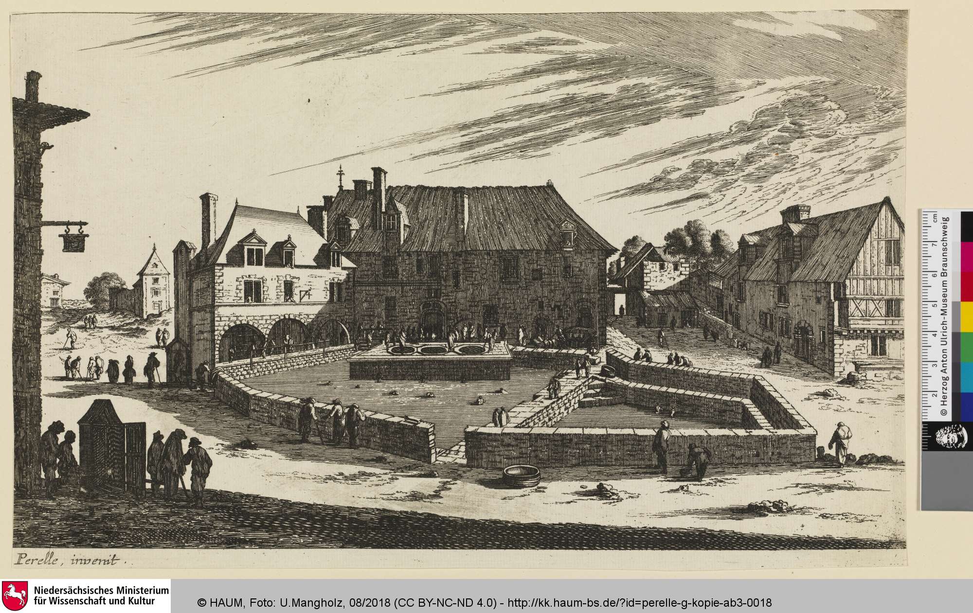 [Ansicht einer Stadt mit Badebecken], Gabriel Perelle, 1651–1700