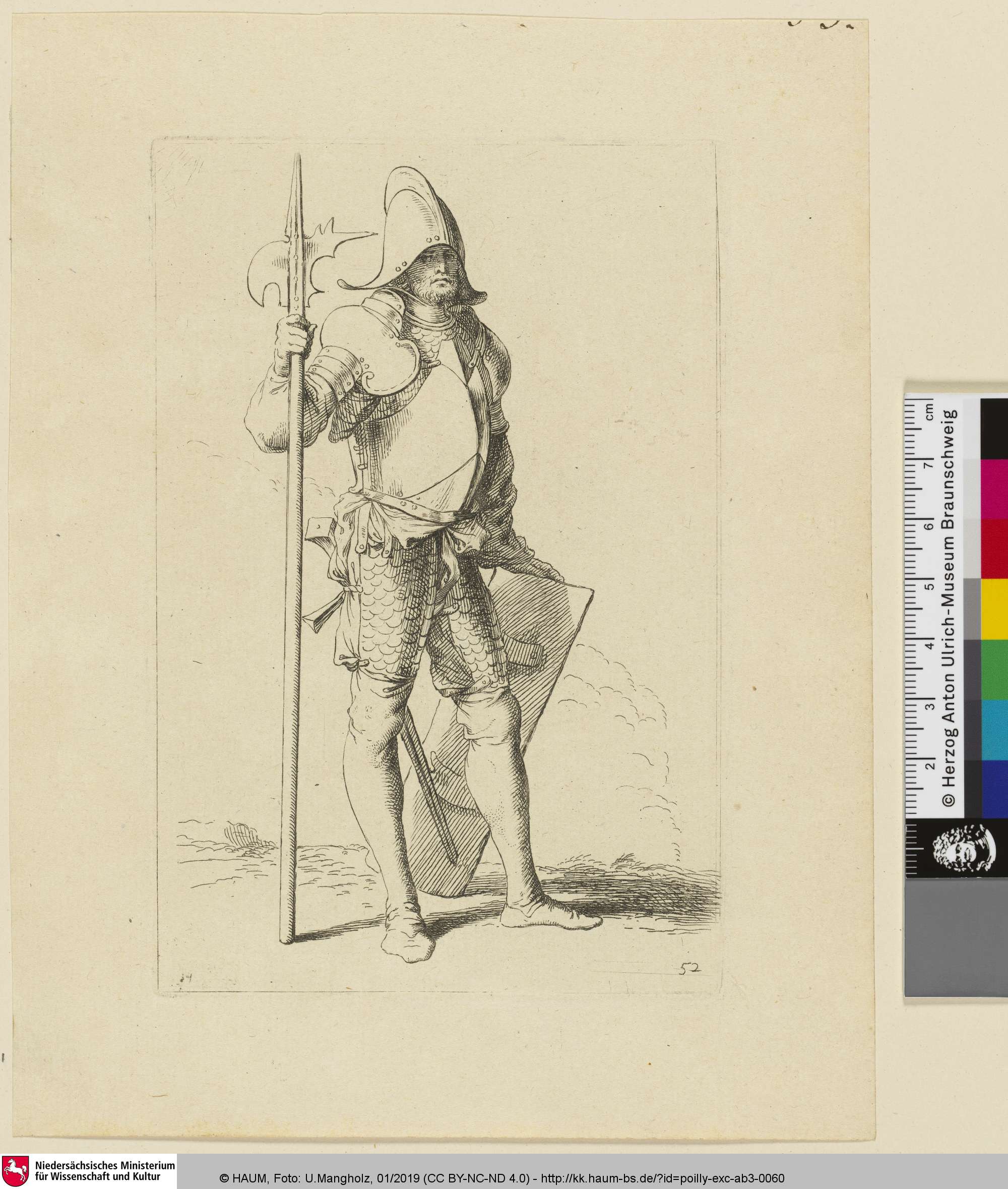 Salvator Rosa Invenit [Ein stehender Soldat mit Helm, Rüstung, Schild und Speer], Salvator Rosa, 1600–1799