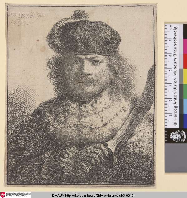 [Selbstbildnis mit erhobenem Säbel; Self-Portrait with Raised Sabre; Portrait de Rembrandt tenant un sabre], Rembrandt, 1634