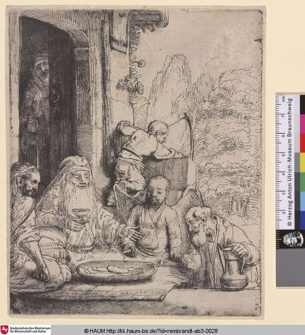 [Abraham bewirtet die drei Engel; Abraham Entertaining the Angels; Abraham, qui reçoit les trois anges; Gen. 18, 1-15], Rembrandt, 1656