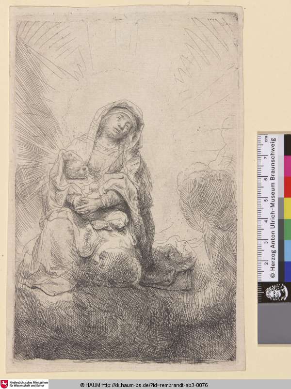 [Madonna mit Kind in den Wolken; The Virgin and Child in the Clouds; La Vierge et l'enfant Jésus sur des nuages], Rembrandt, 1641