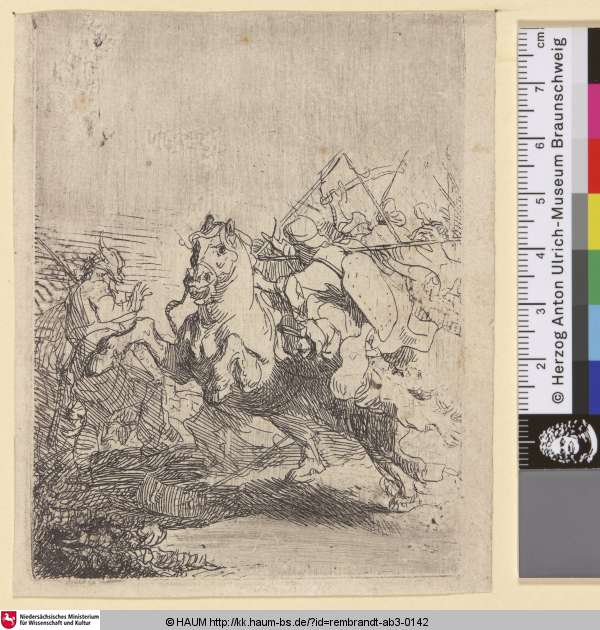 [Das Reitergefecht; The Cavalry Fight; Sujet de bataille], Rembrandt, 1629