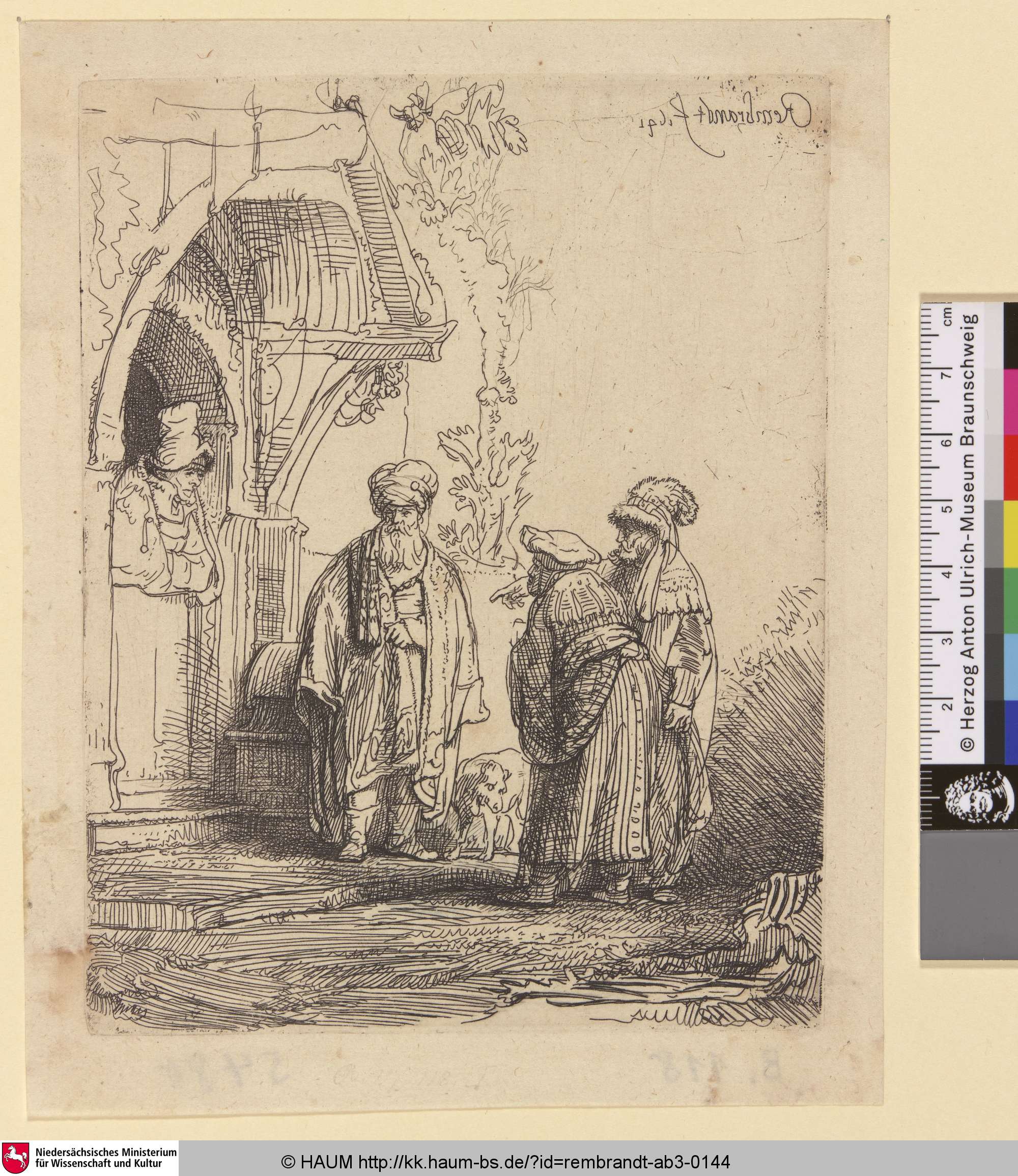 [Drei Orientalen (Jakob und Laban?); Three Oriental Figures (Jacob und Laban?); Trois figures Orientales], Rembrandt, 1641