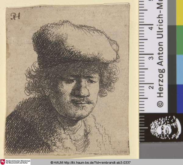 [Selbstbildnis mit nach vorne gezogener Mütze; Self-Portrait in a Cap Pulled Forward; Homme avec trois crocs], Rembrandt, 1630