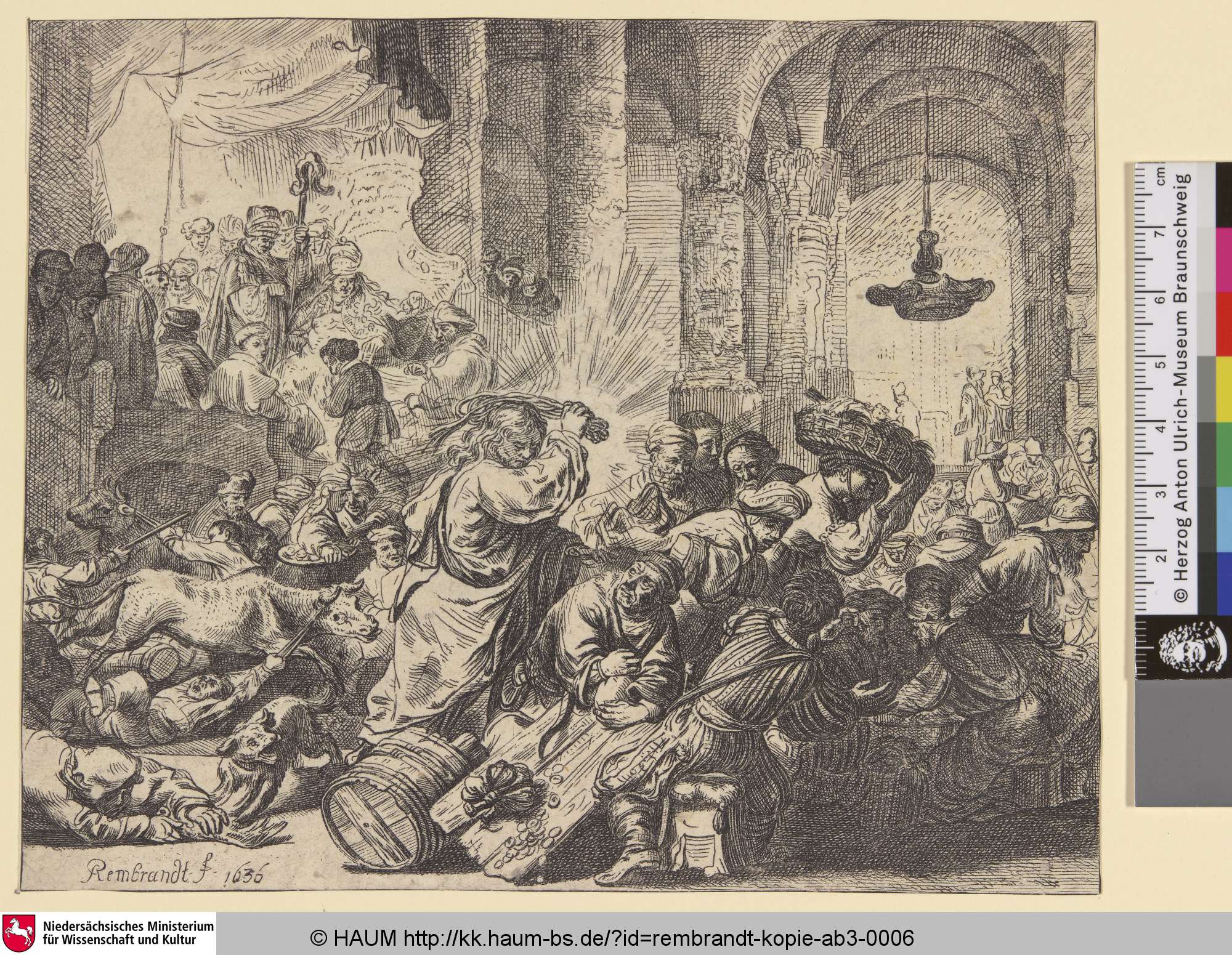 [Christus vertreibt die Wechsler aus dem Tempel; Christ Driving the Money Changers from the Temple; Jésus Christ chassant les vendeurs hors du temple], Rembrandt, 1730–1770