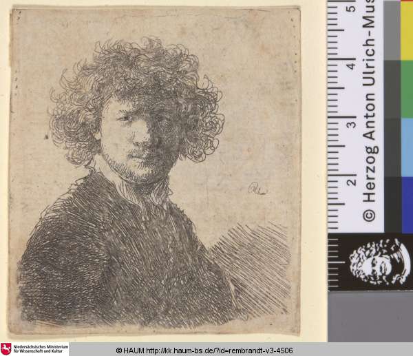 [Selbstbildnis mit krausem Haar; Self-Portrait with Curly Hair and White Collar; Portrait de Rembrandt aux cheveux crépus, sans année], Rembrandt, 1628–1632