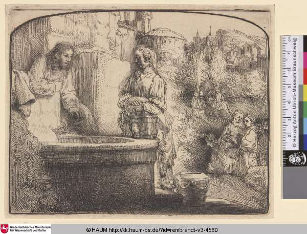 [Christus und die Samariterin; Christ and the Woman of Samaria. An Arched Print; La Samaritaine], Rembrandt, 1657