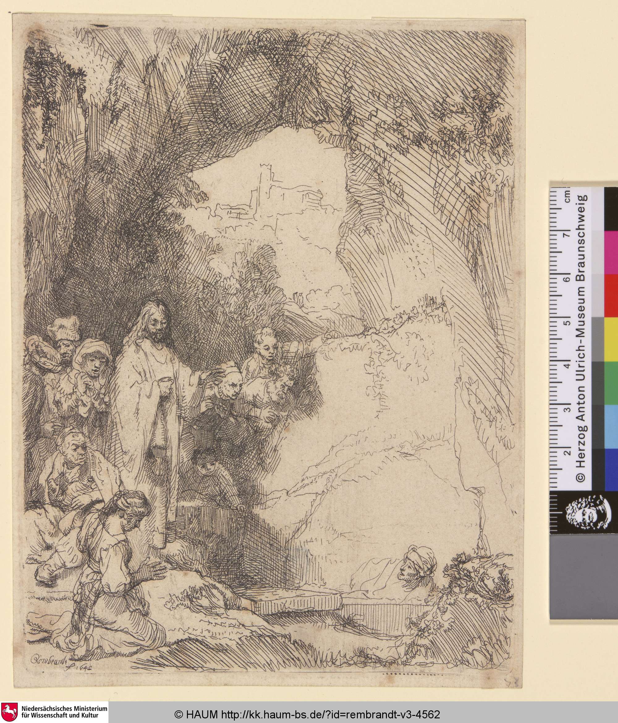 [Die Auferweckung des Lazarus; The Raising of Lazarus. Small Plate; Résurrection de Lazare], Rembrandt, 1642