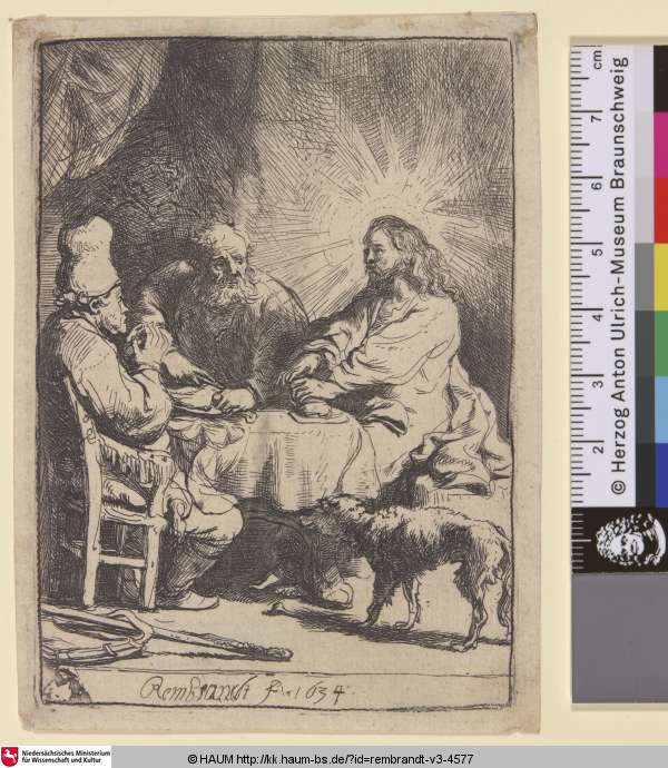 [Christus in Emmaus; Christ at Emmaus. The Smaller Plate; Les disciples d'Emaus], Rembrandt, 1634
